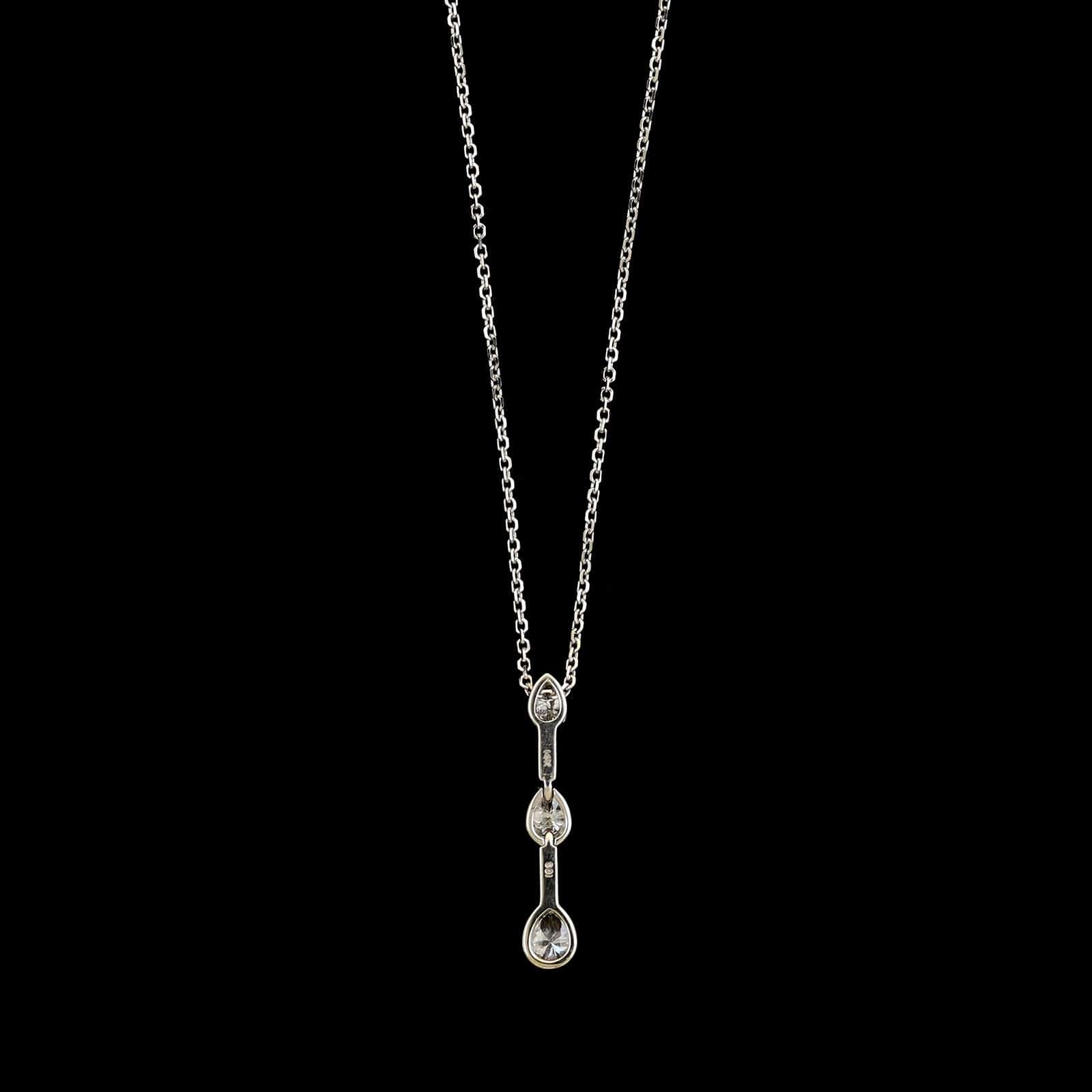 14K White Gold Estate Three Stone Diamond Pendant Necklace - Image 2