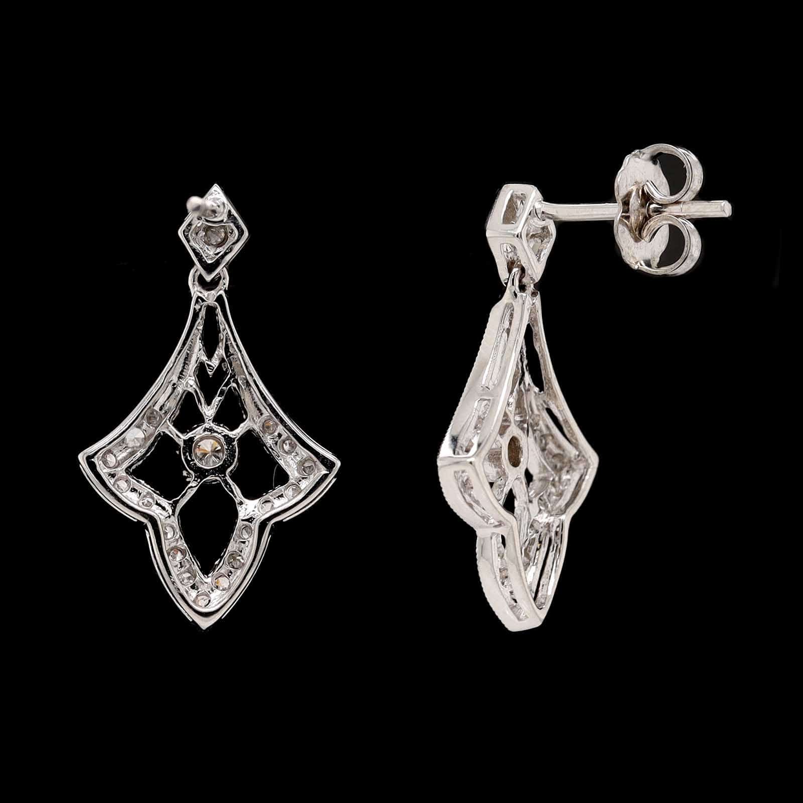 14K White Gold Estate Vintage Style Diamond Earrings - Image 2