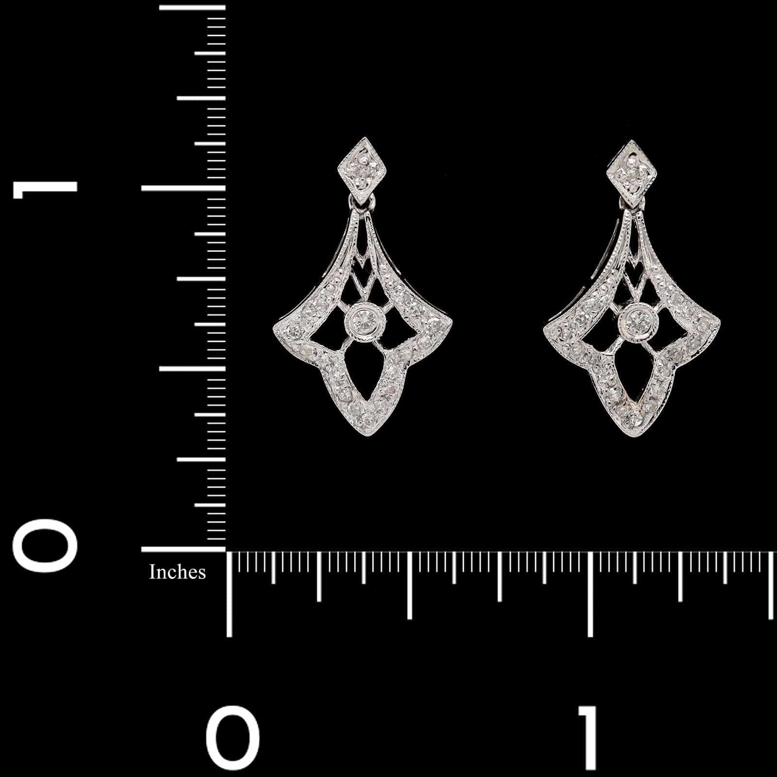 14K White Gold Estate Vintage Style Diamond Earrings - Image 3