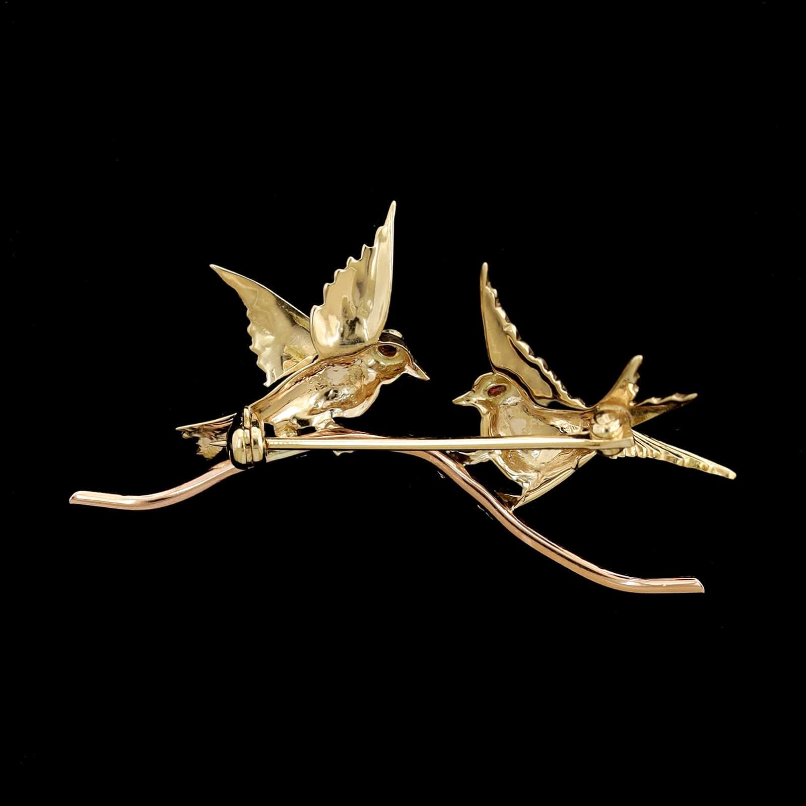 14K Yellow and Rose Gold Estate Lovebirds Pin - Image 2