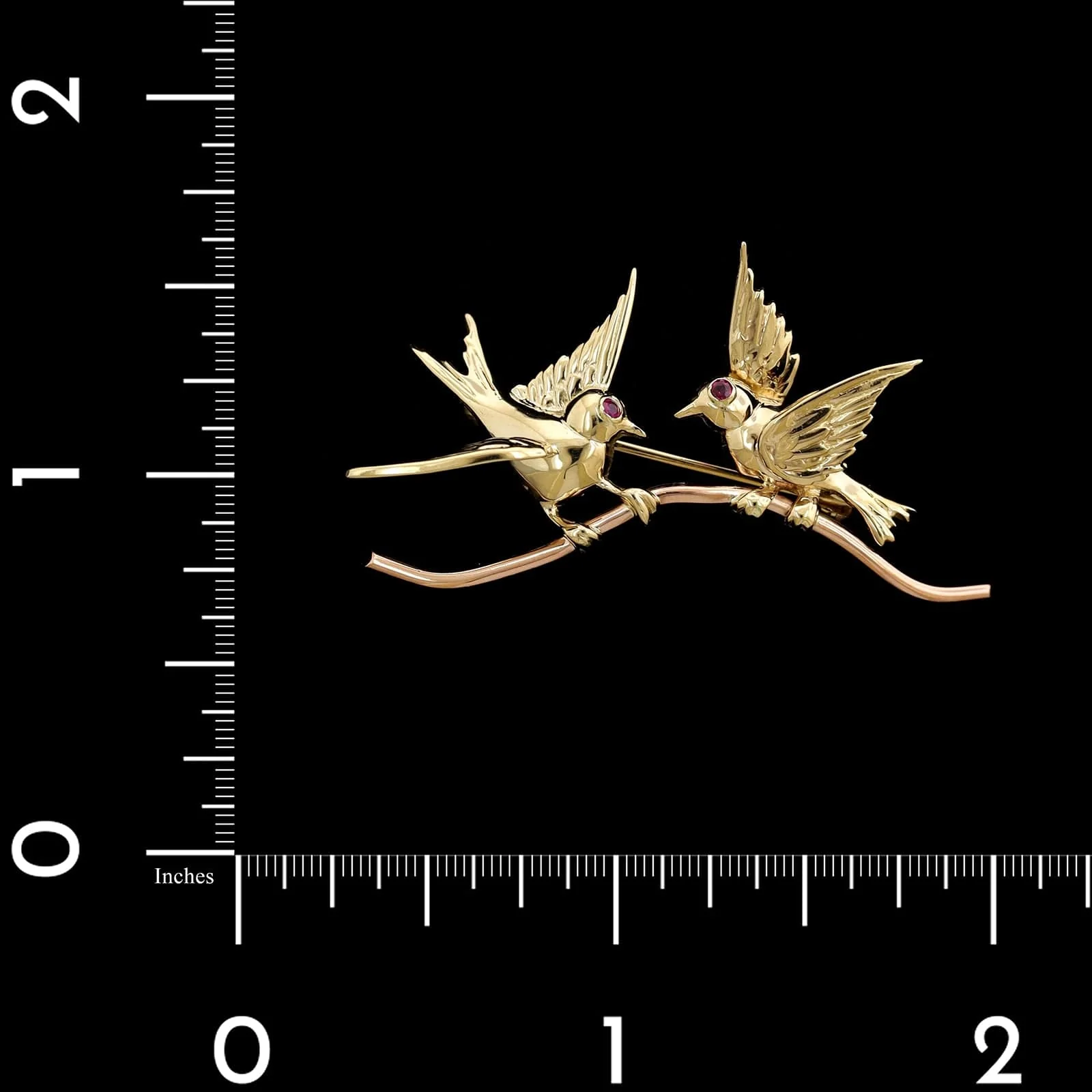 14K Yellow and Rose Gold Estate Lovebirds Pin - Image 3
