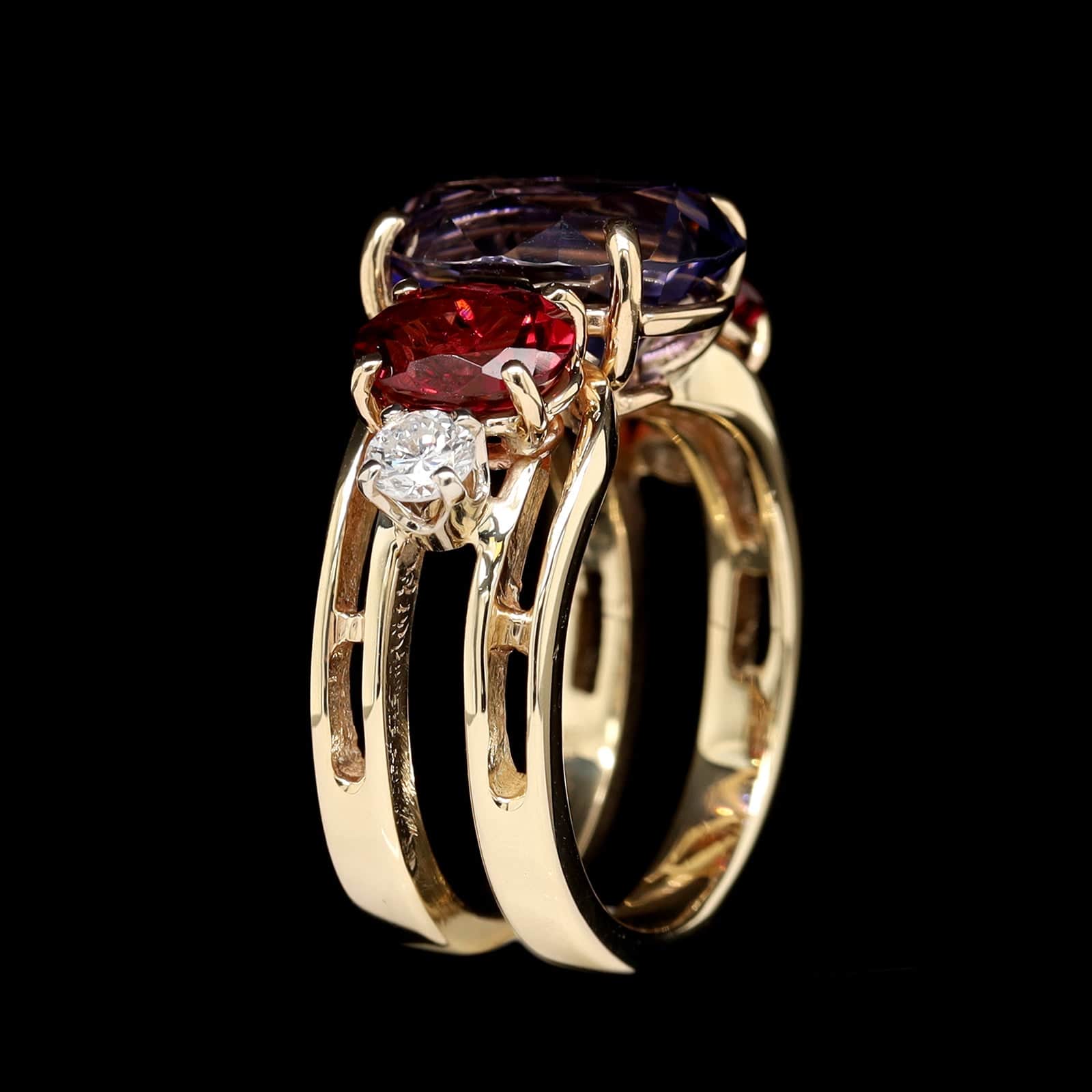 14K Yellow Gold Estae Iolite, Garnet and Diamond Ring - Image 2