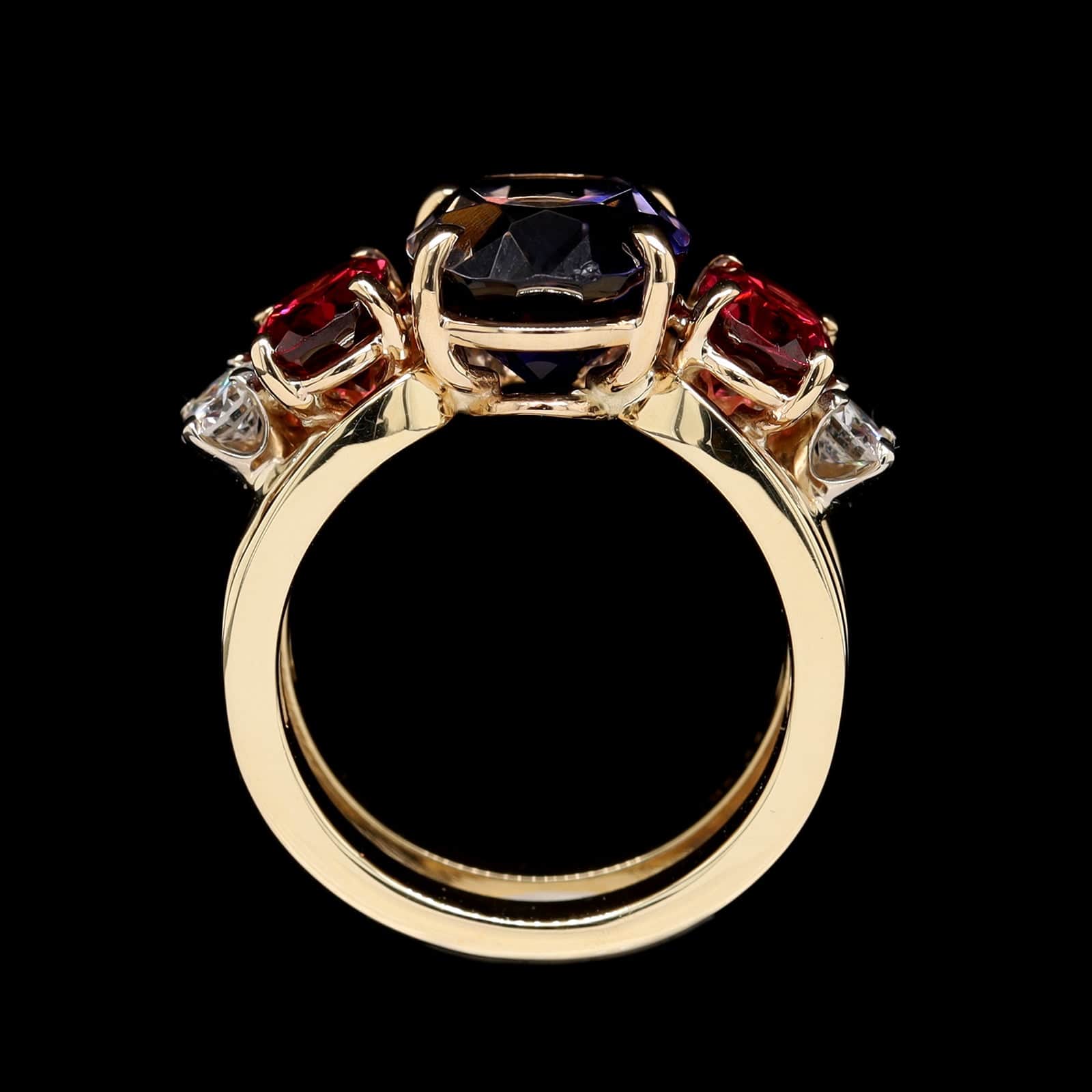 14K Yellow Gold Estae Iolite, Garnet and Diamond Ring - Image 3