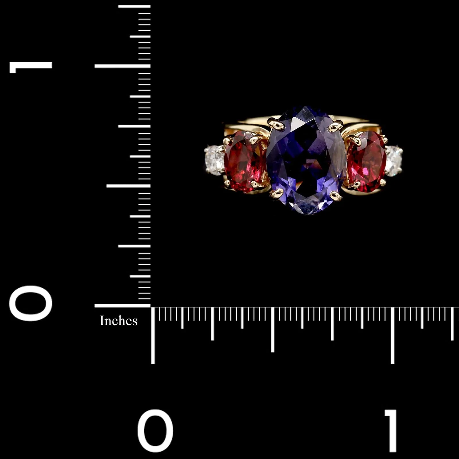 14K Yellow Gold Estae Iolite, Garnet and Diamond Ring - Image 4