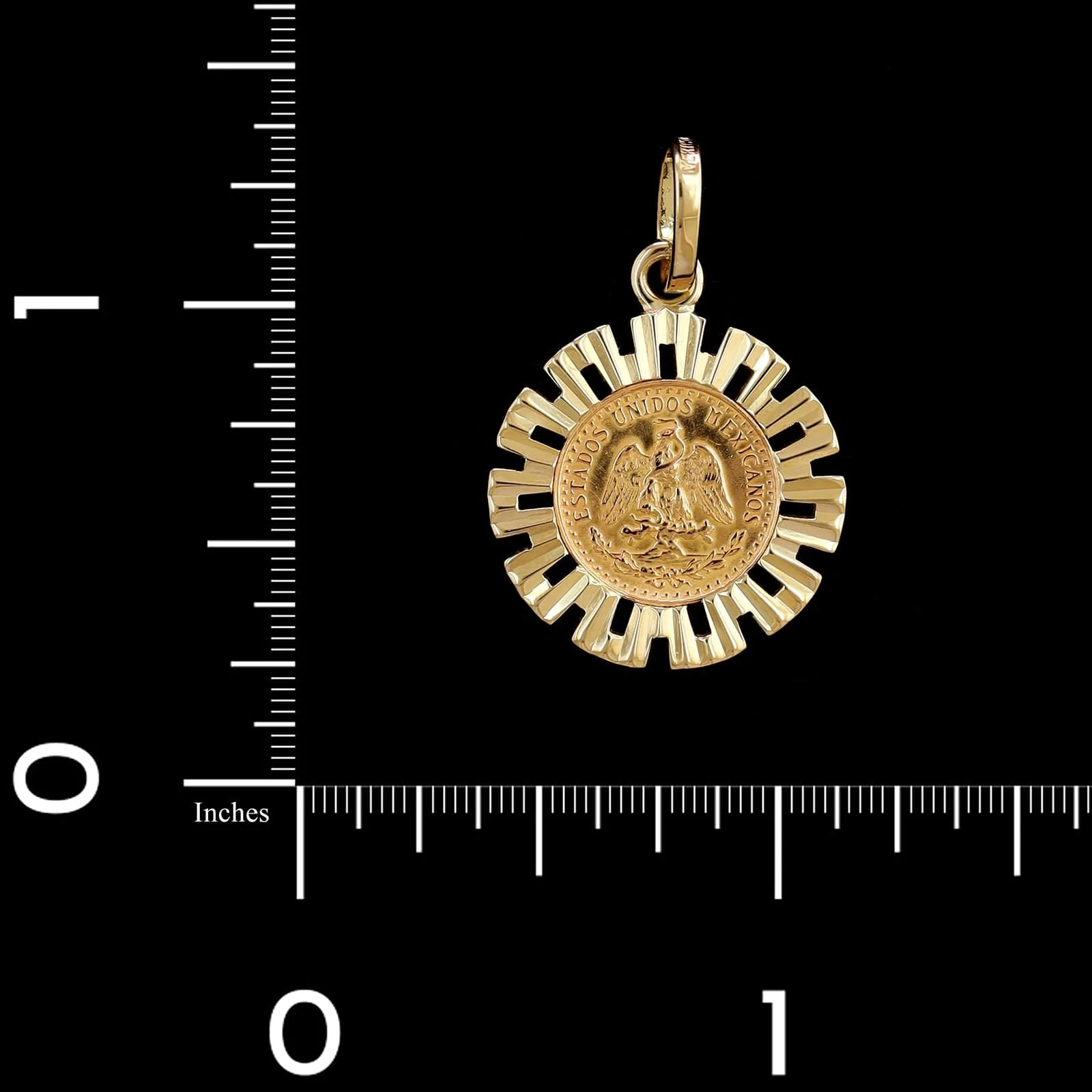 14K Yellow Gold Estate 1945 Dos Pesos 90% Gold Coin Charm - Image 3