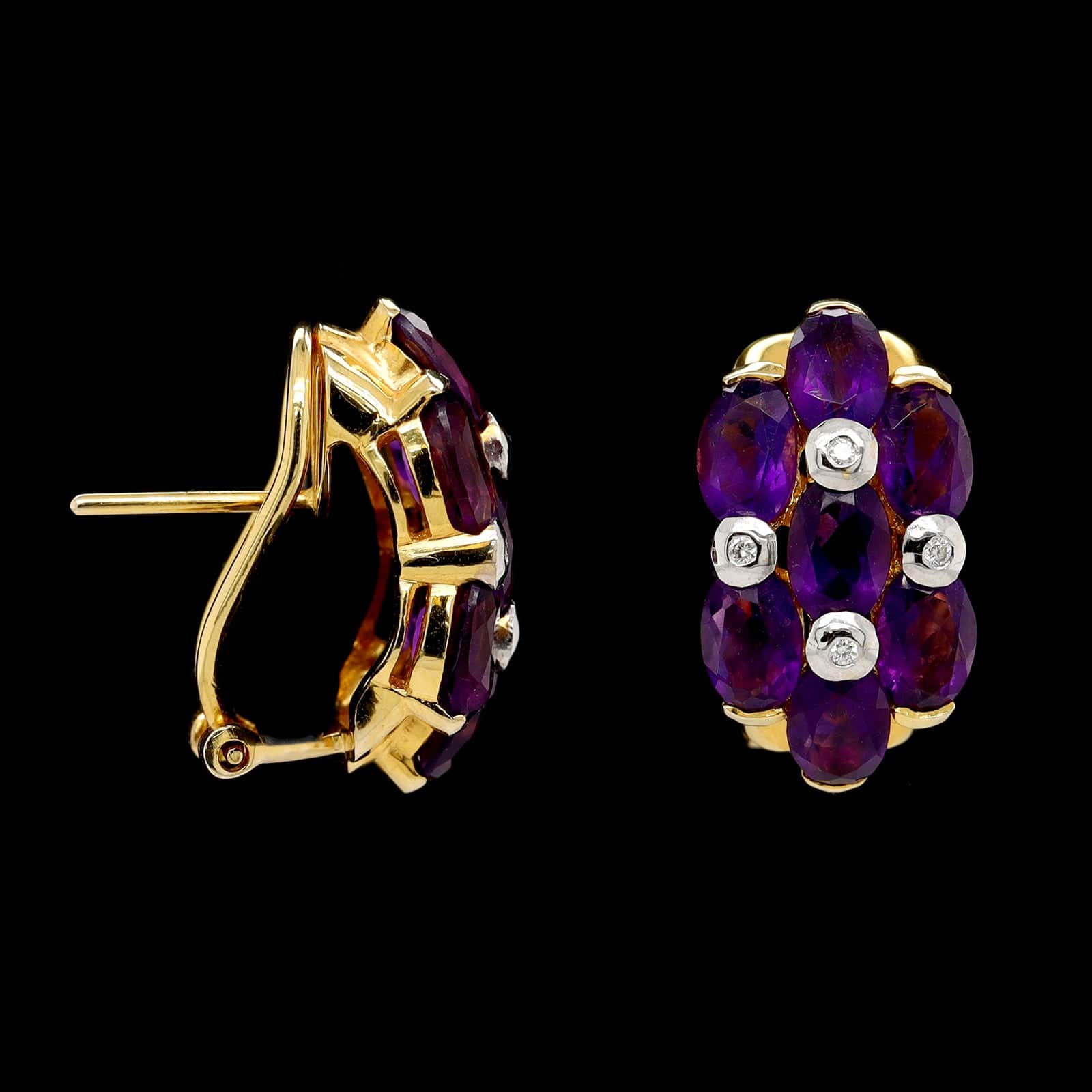 14K Yellow Gold Estate Amethyst and Diamond Earrings
