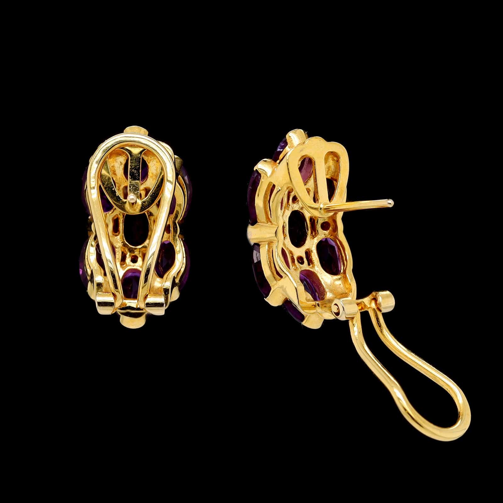 14K Yellow Gold Estate Amethyst and Diamond Earrings - Image 2