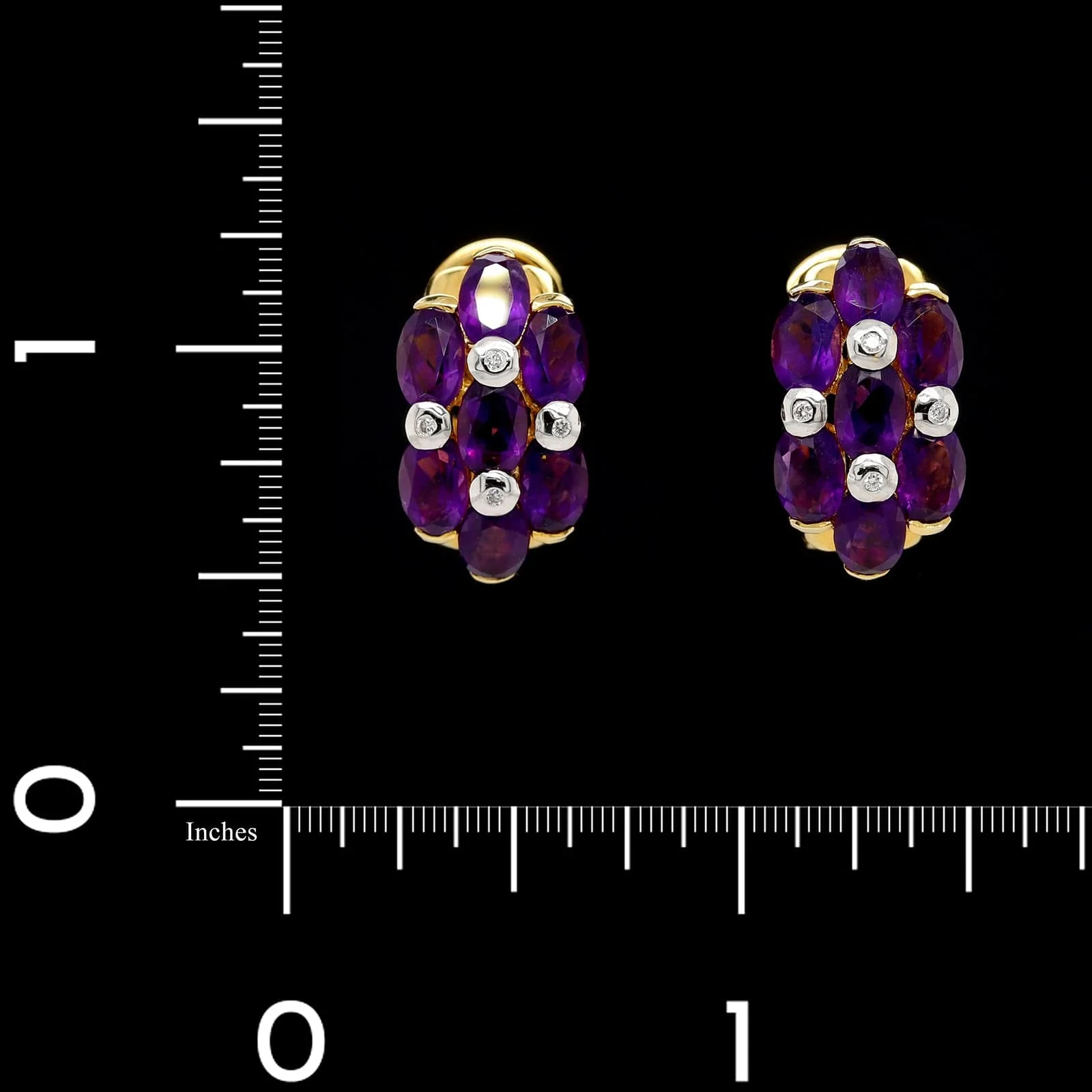 14K Yellow Gold Estate Amethyst and Diamond Earrings - Image 3