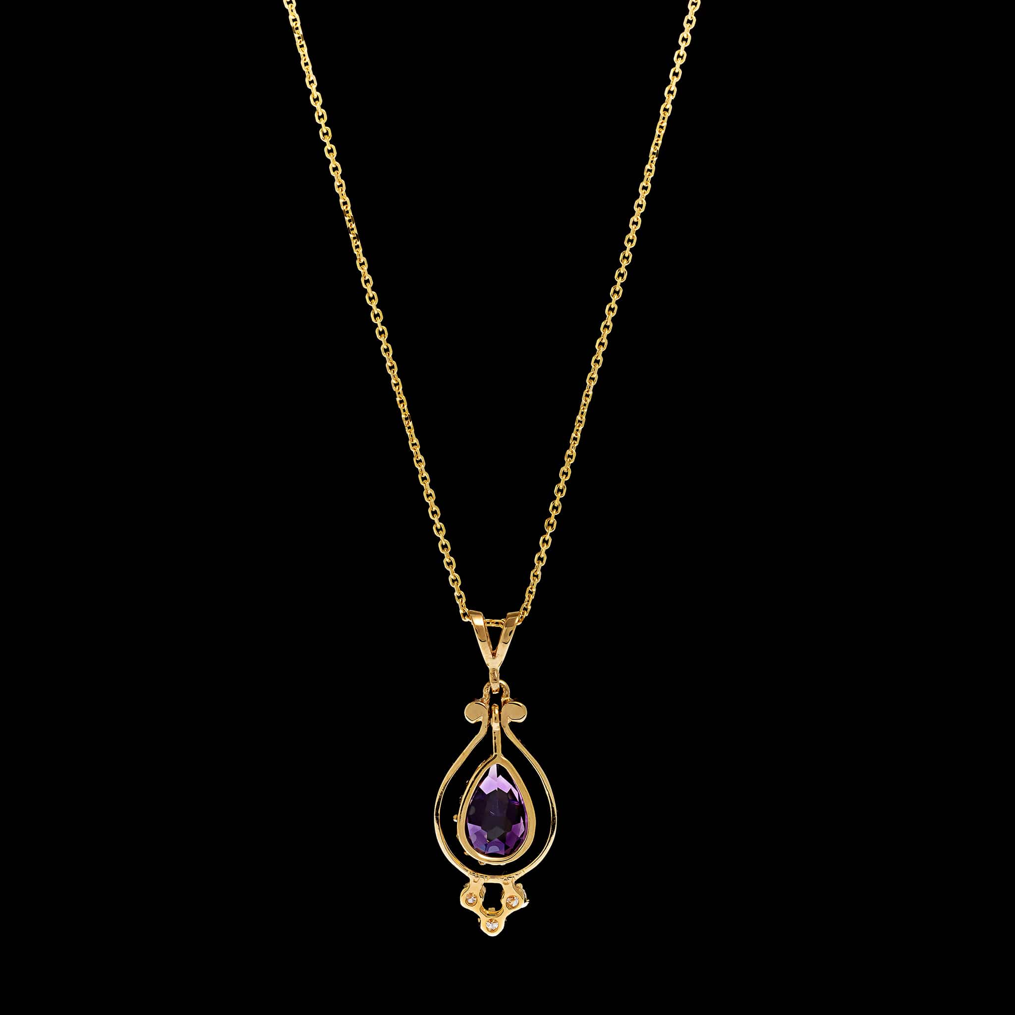 14K Yellow Gold Estate Amethyst and Diamond Pendant Necklace - Image 2