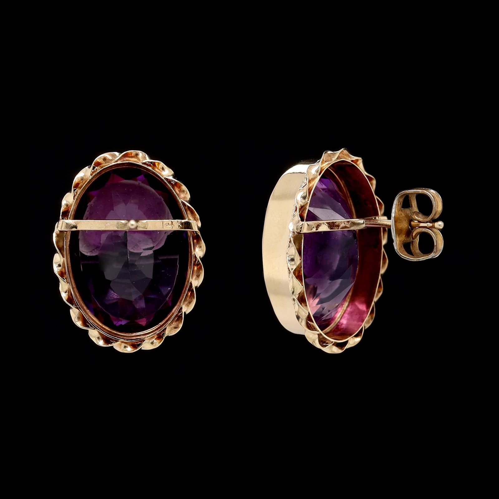 14K Yellow Gold Estate Amethyst Earrings - Image 2