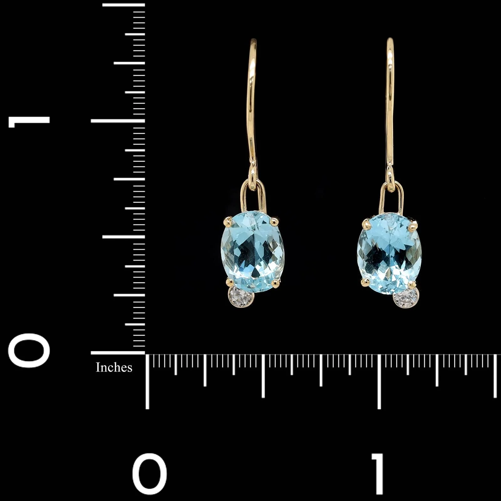 14K Yellow Gold Estate Aquamarine and Diamond Drop Earrings - Image 2