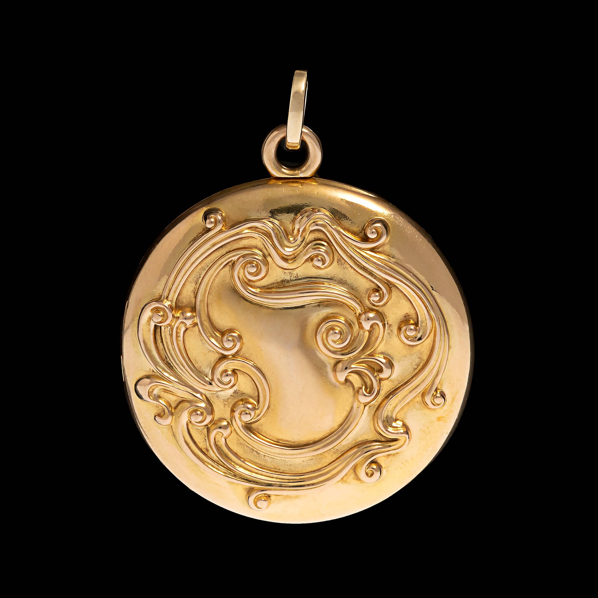 14K Yellow Gold Estate Art Nouveau Style Locket Pendant