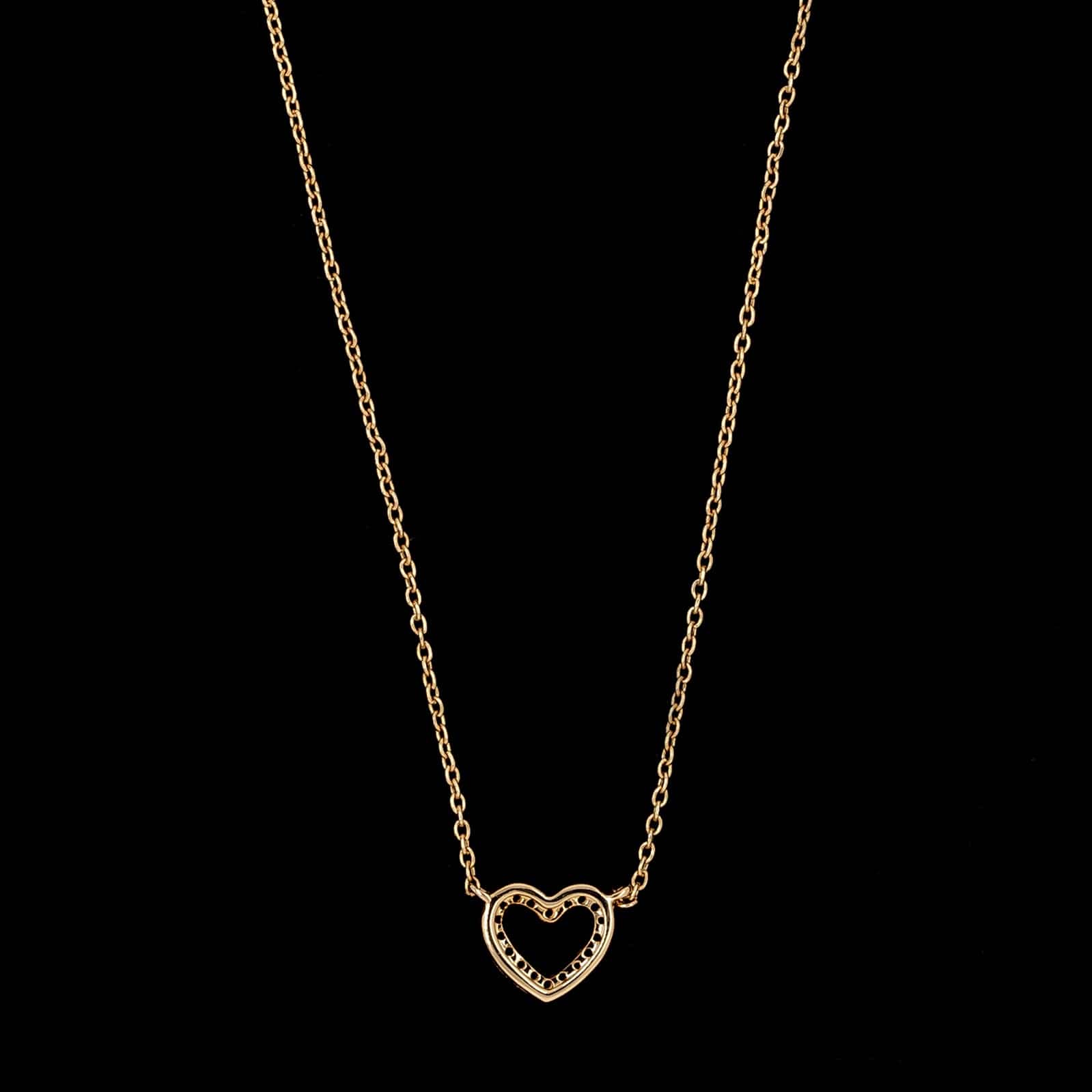 14K Yellow Gold Estate Black Diamond Heart Pendant Necklace - Image 2