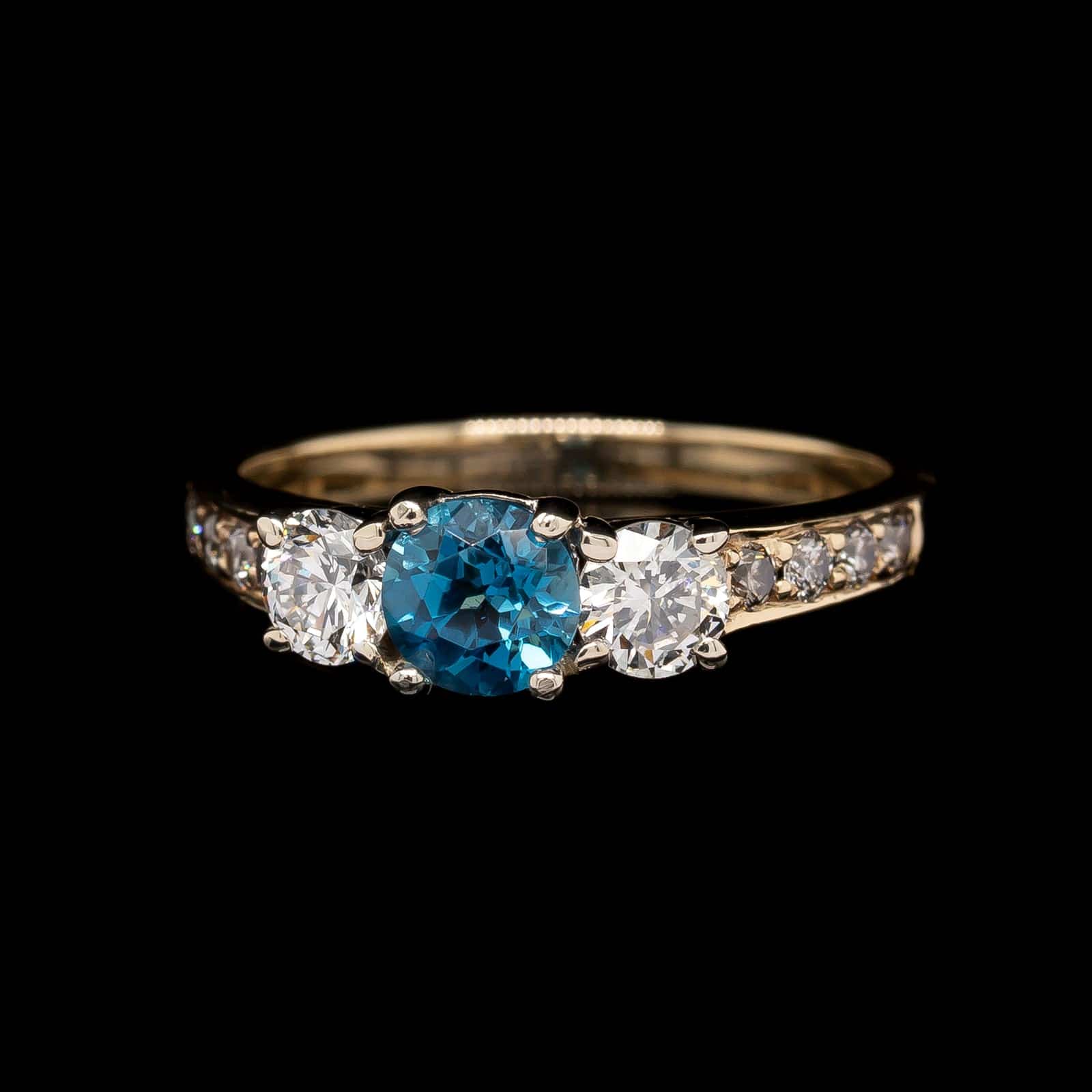 14K Yellow Gold Estate Blue Topaz and Diamond Ring