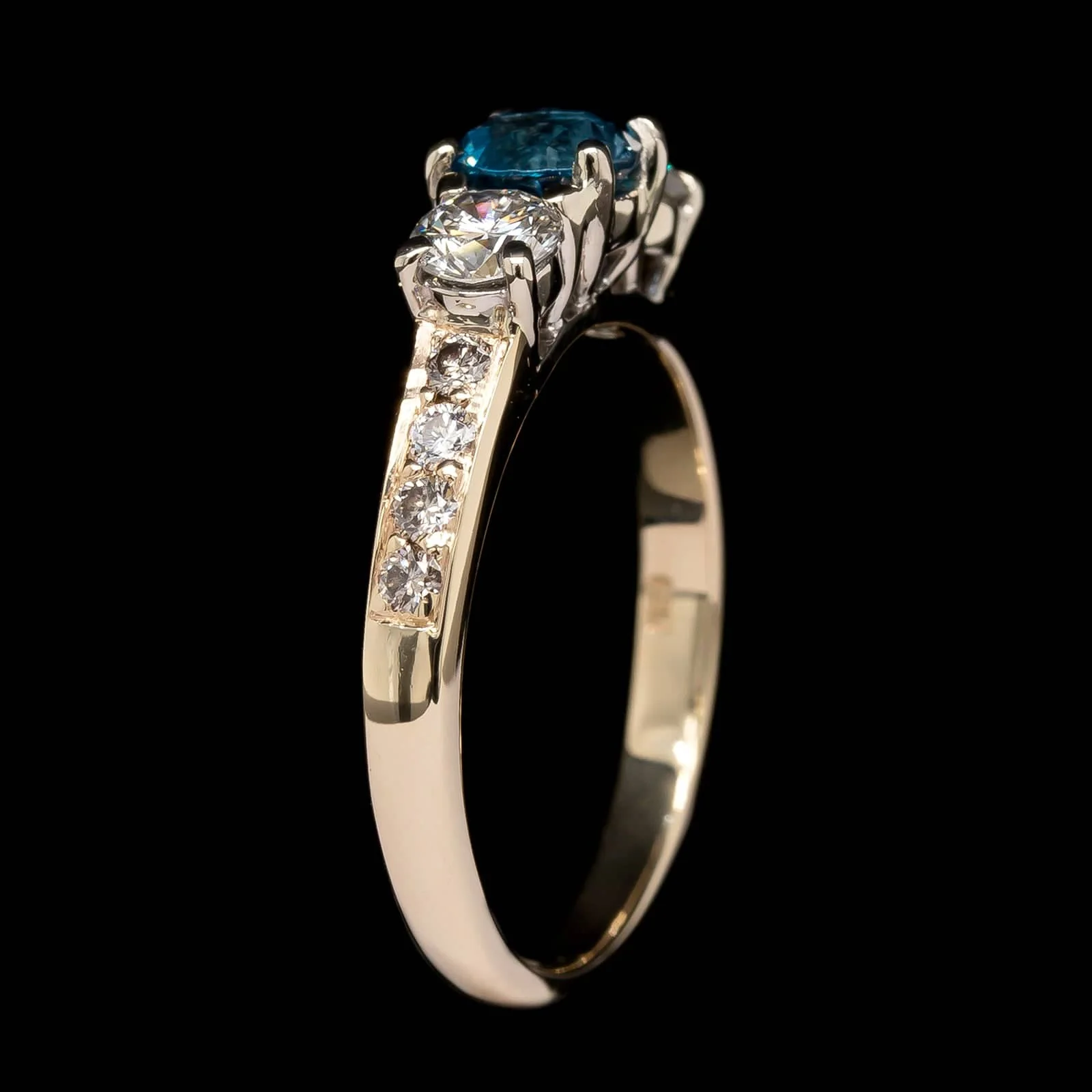 14K Yellow Gold Estate Blue Topaz and Diamond Ring - Image 2