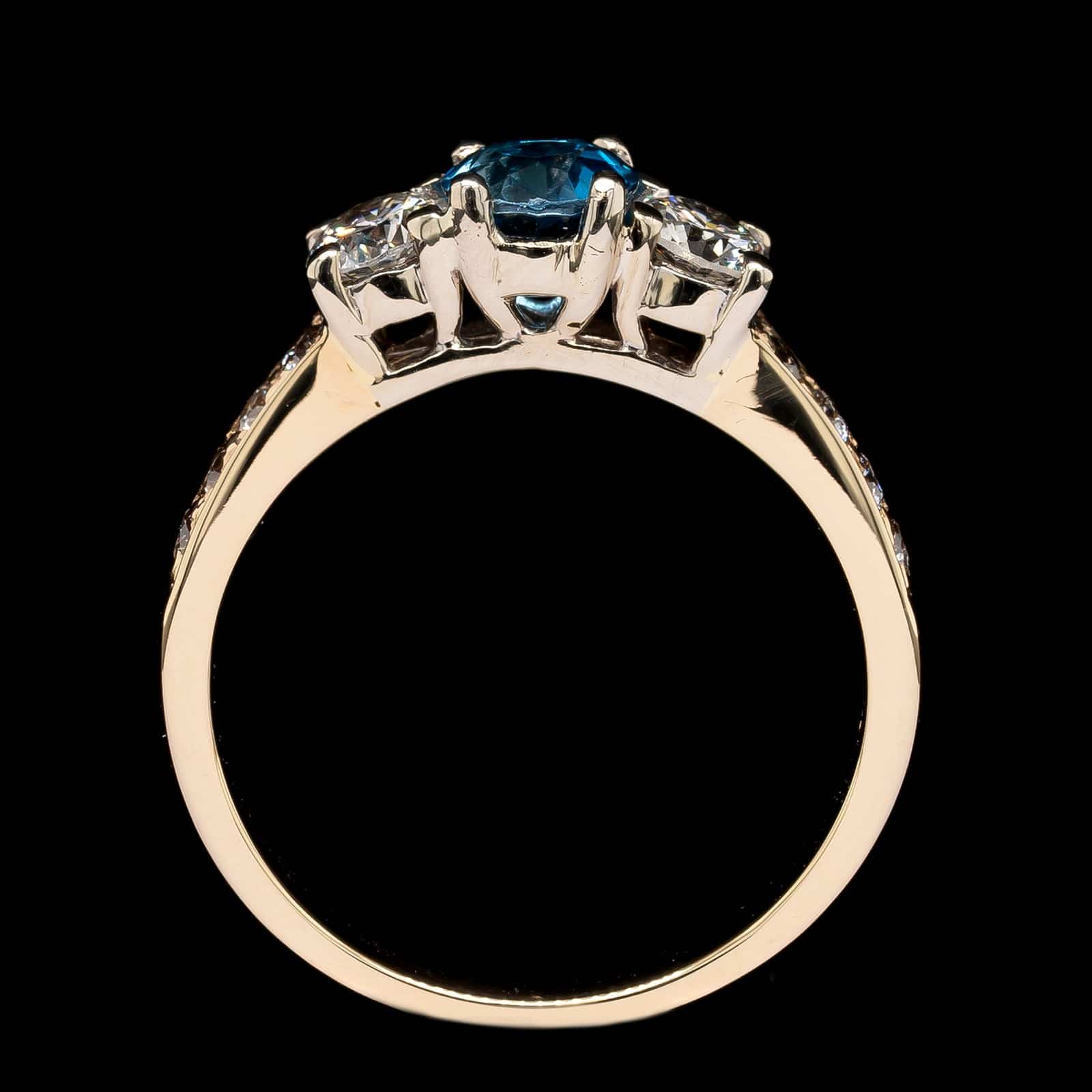 14K Yellow Gold Estate Blue Topaz and Diamond Ring - Image 3