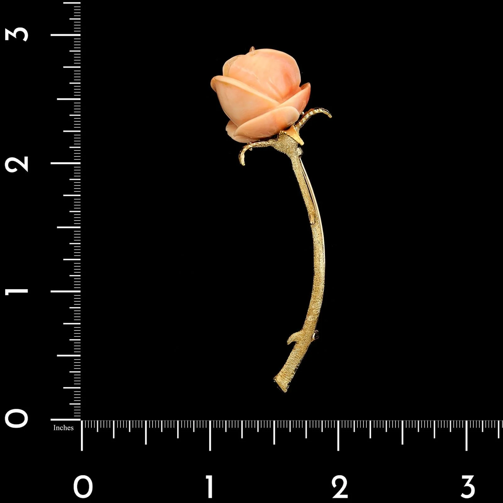 14K Yellow Gold Estate Carved Coral Rose Pin - Image 4
