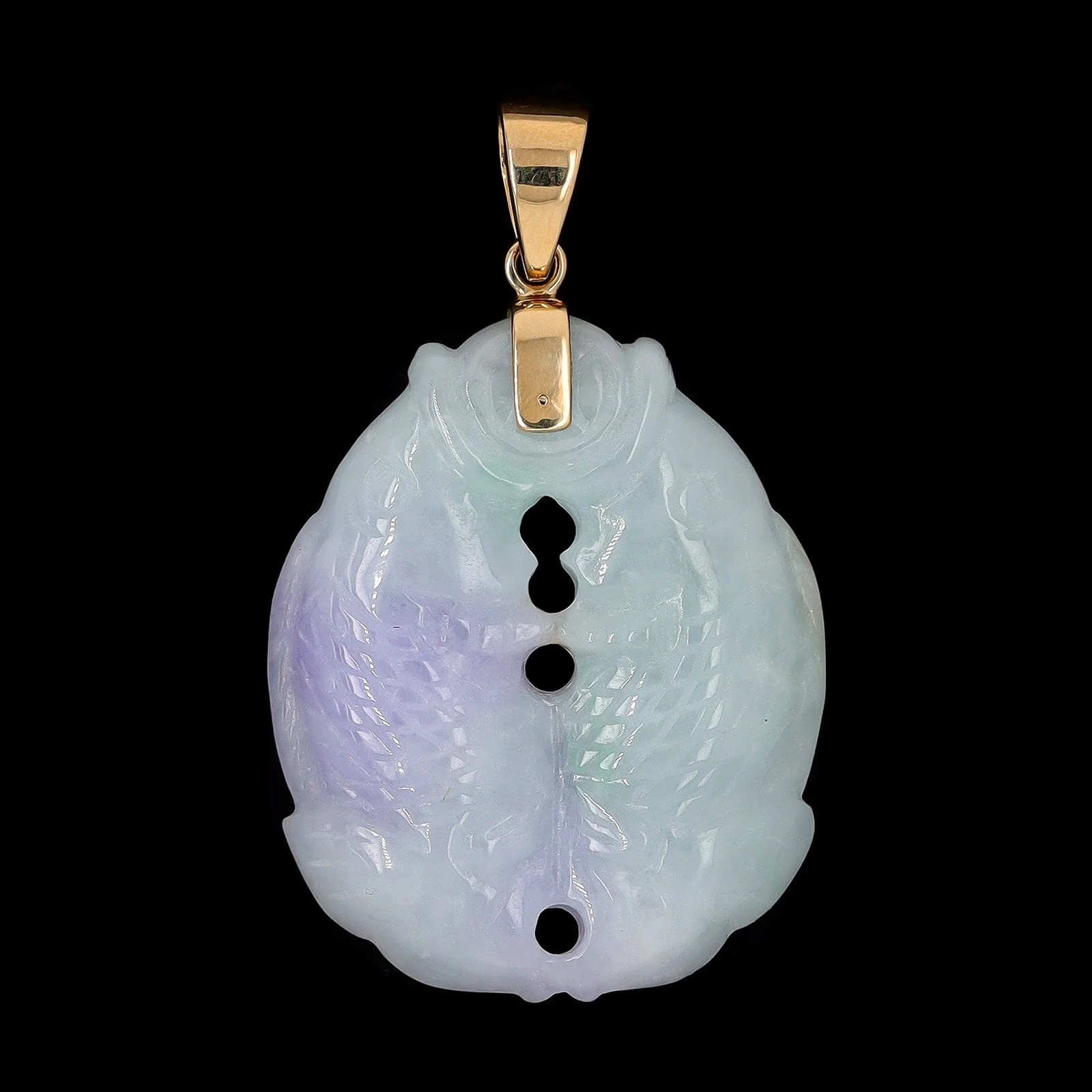14K Yellow Gold Estate Carved Jadeite Pendant