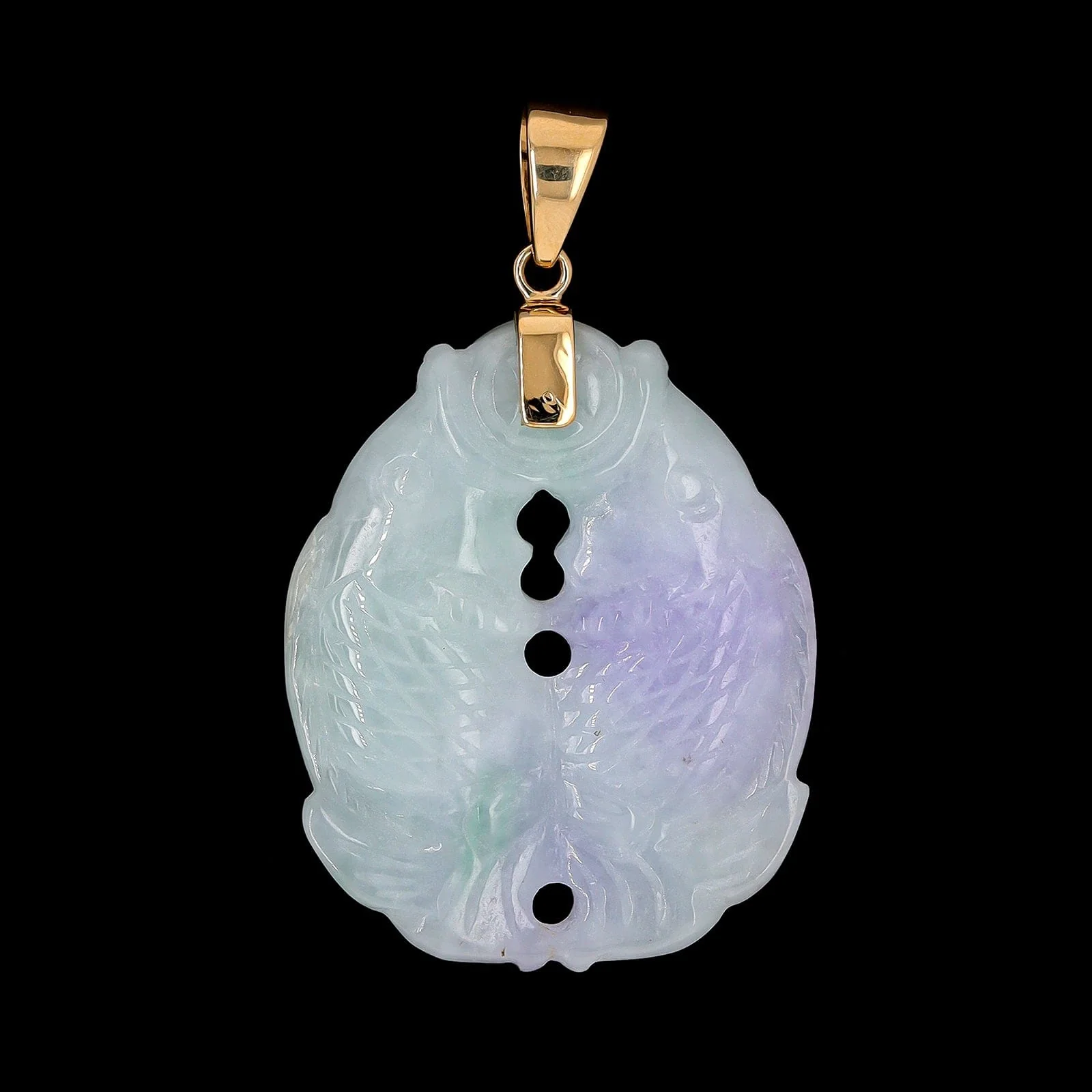 14K Yellow Gold Estate Carved Jadeite Pendant - Image 2