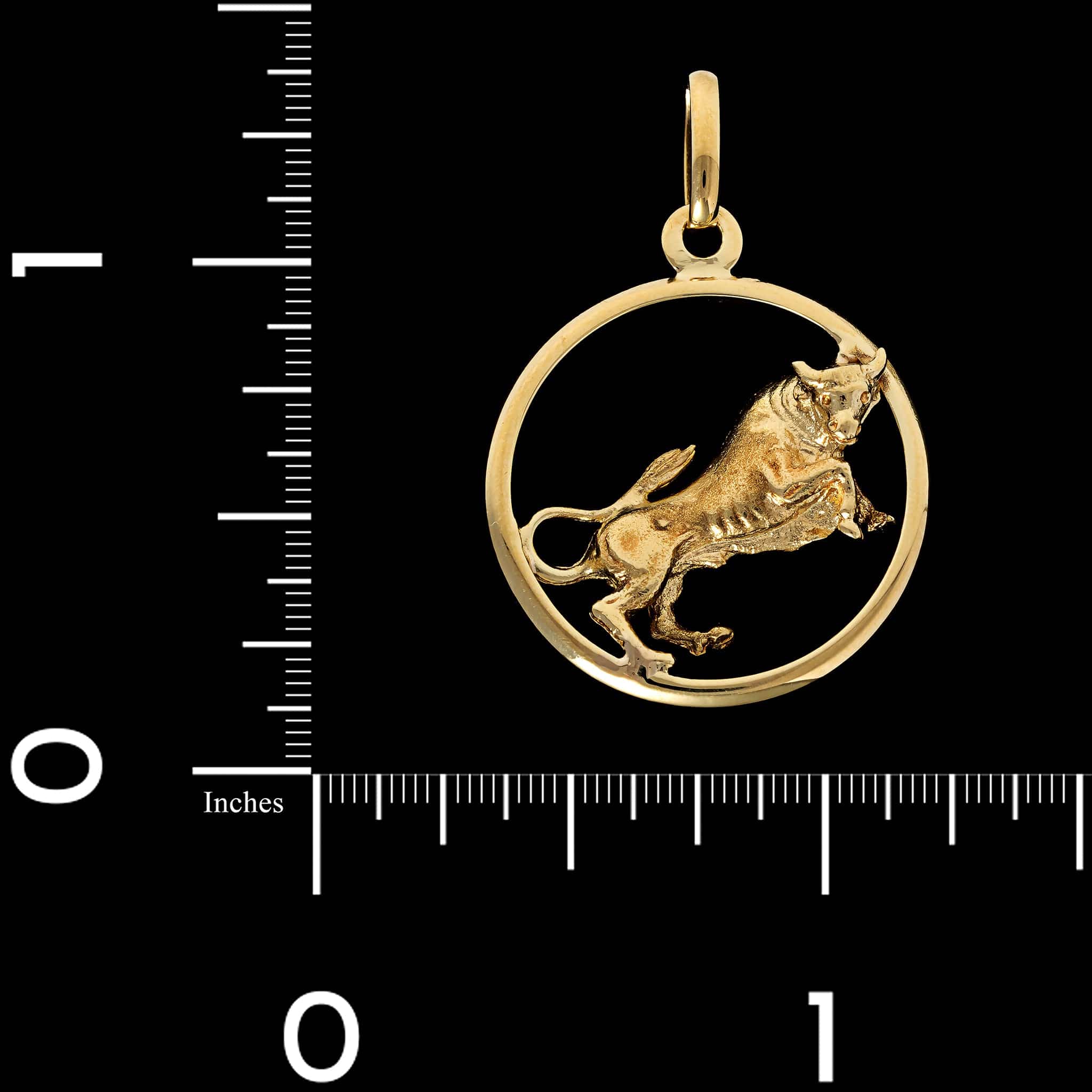 14K Yellow Gold Estate Circle Taurus Zodiac Pendant - Image 3