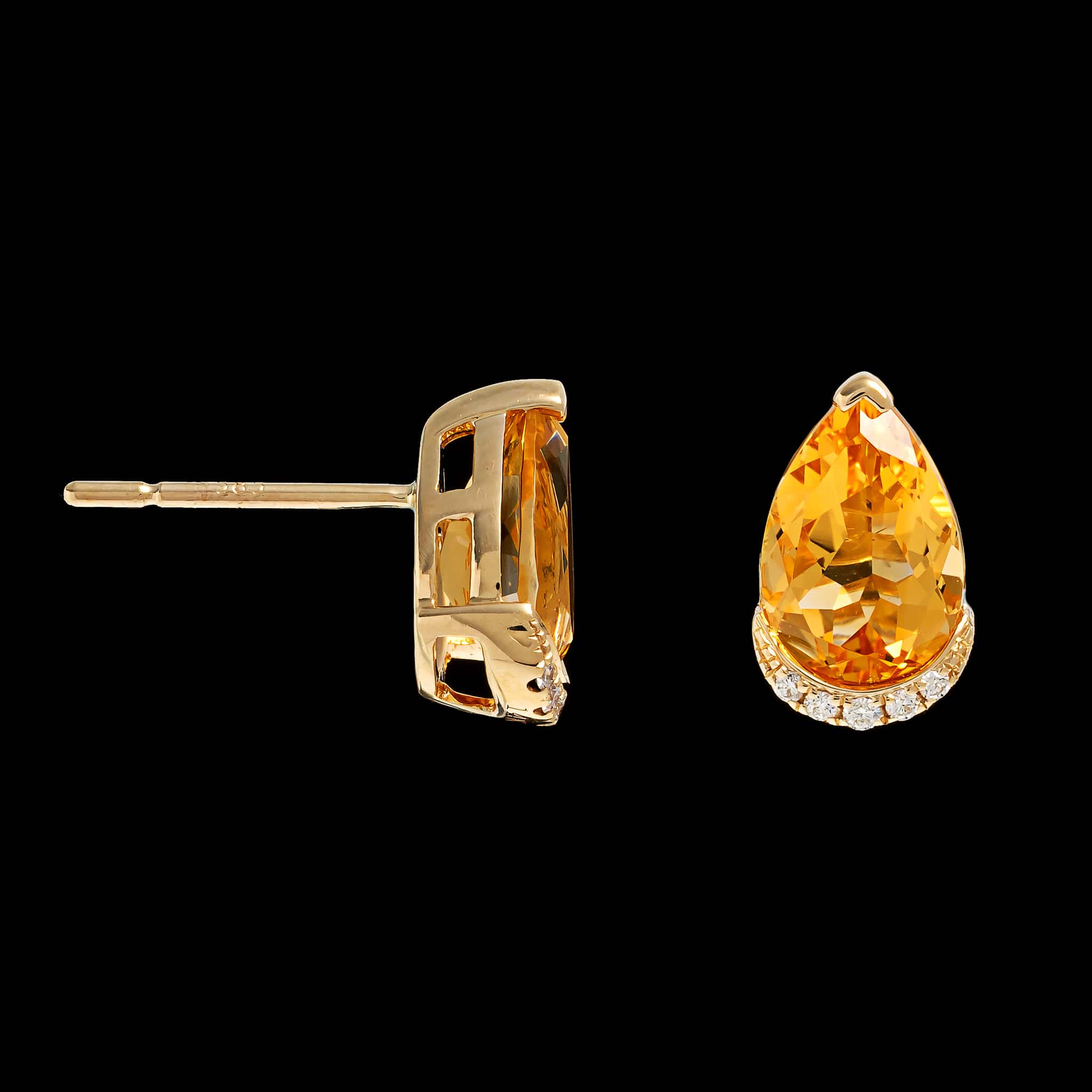14K Yellow Gold Estate Citrine and Diamond Earrings