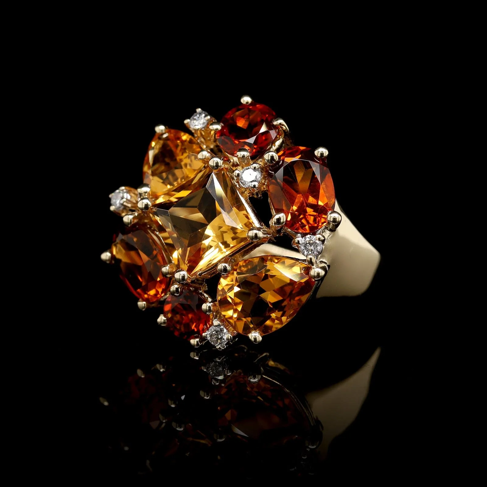 14K Yellow Gold Estate Citrine and Diamond Ring