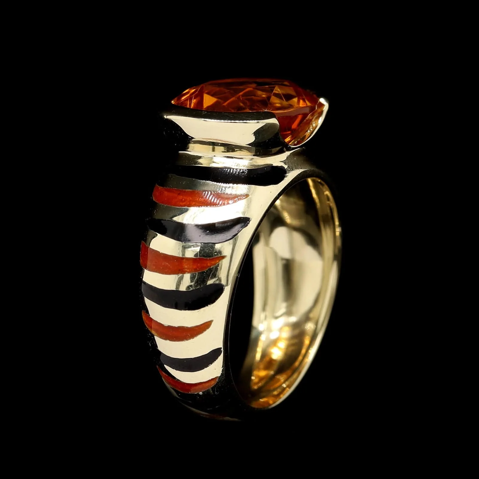 14K Yellow Gold Estate Citrine and Enamel Ring - Image 2