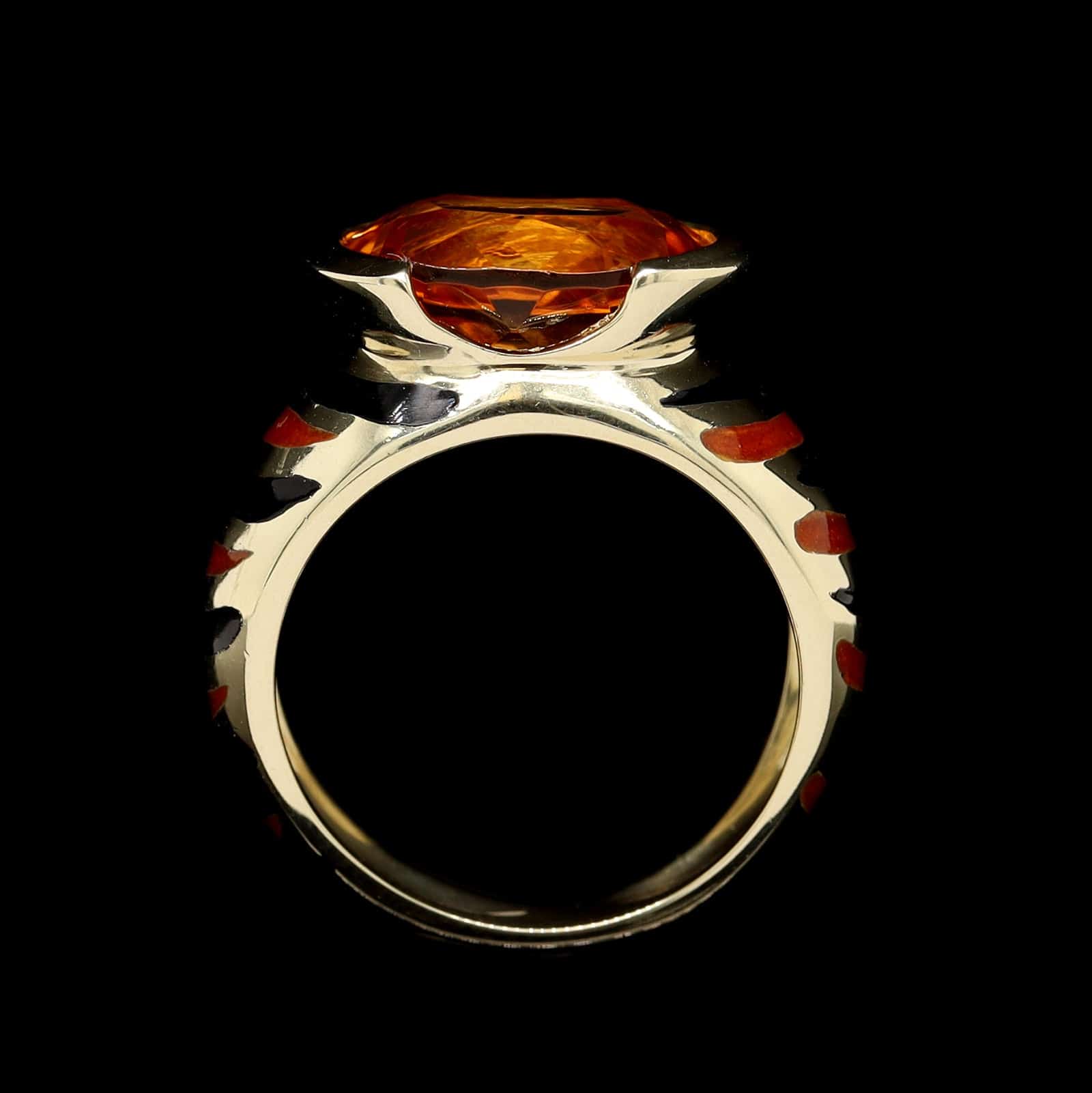 14K Yellow Gold Estate Citrine and Enamel Ring - Image 3