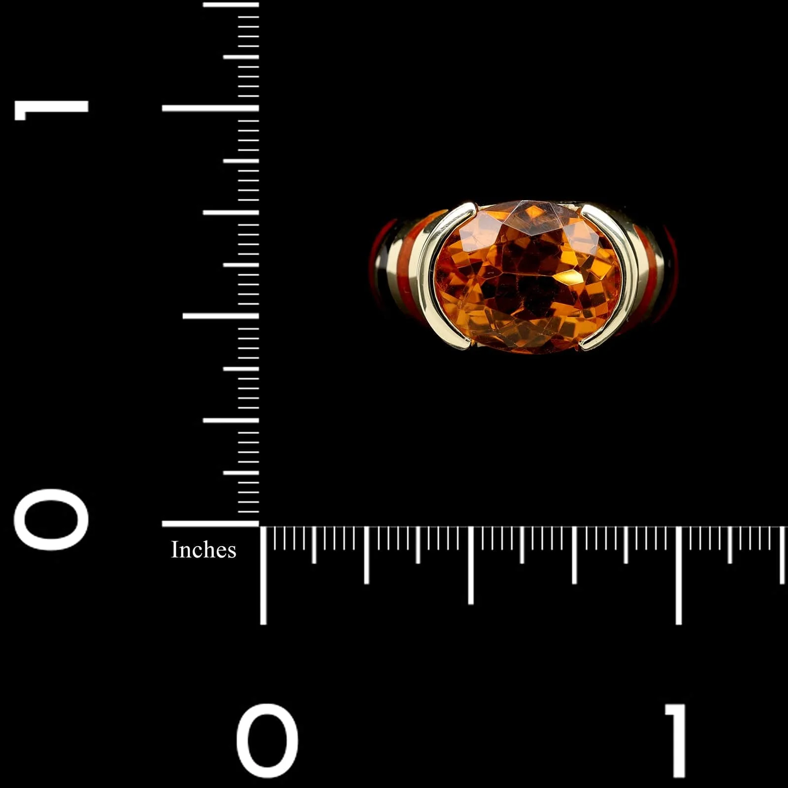 14K Yellow Gold Estate Citrine and Enamel Ring - Image 4