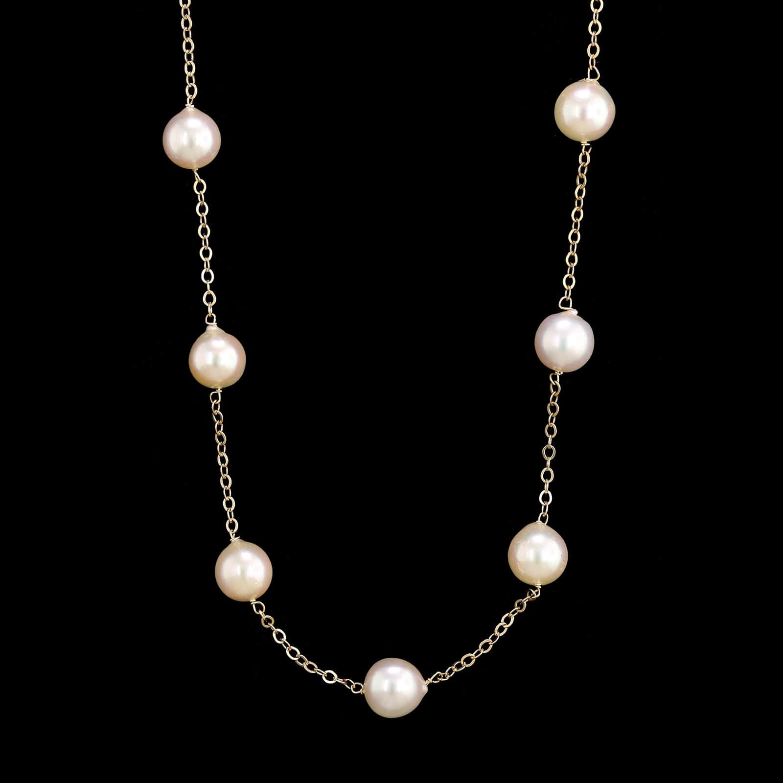 14K Yellow Gold Estate Cultured Baroque Tin Cup Pearl Necklace