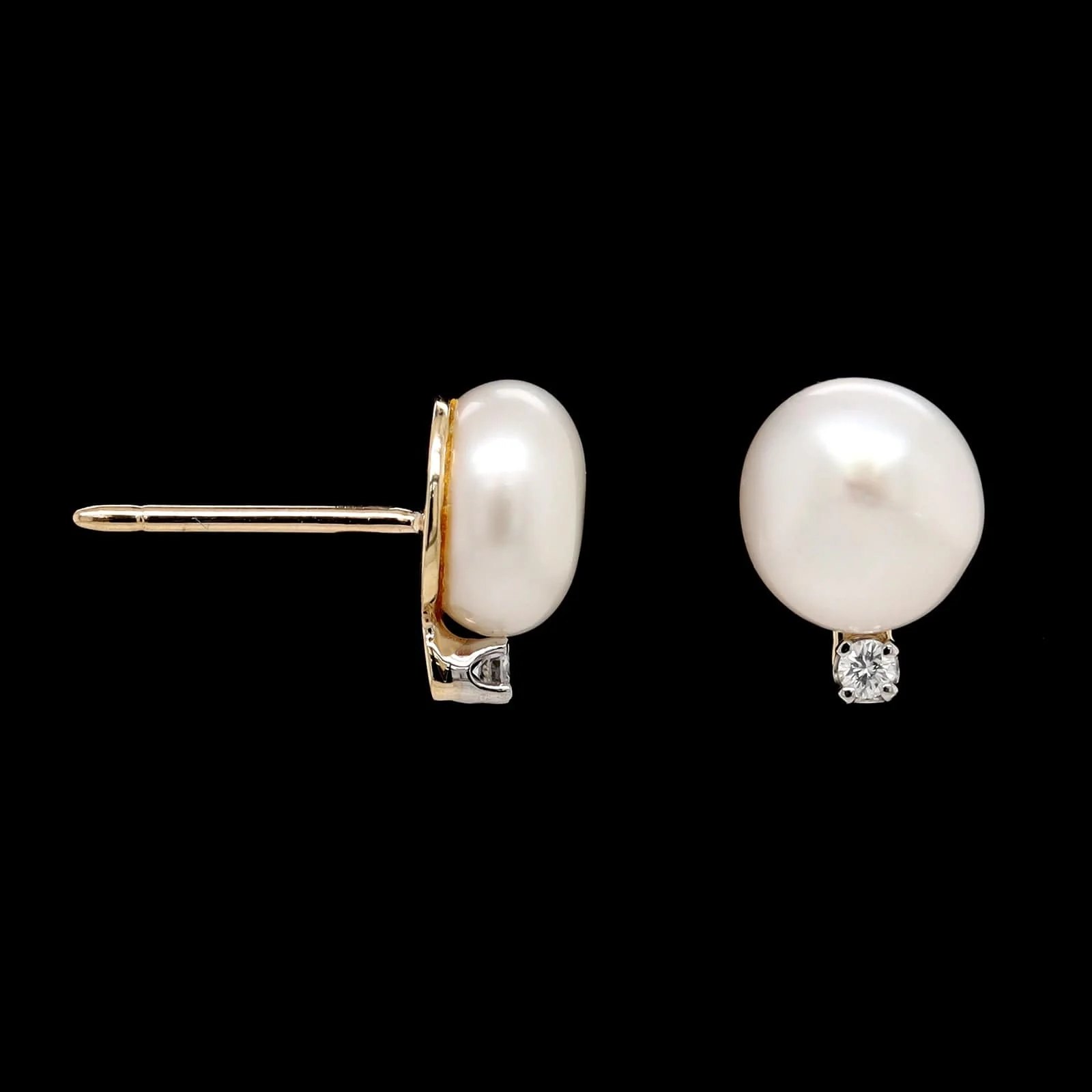 14K Yellow Gold Estate Cultured Freshwater Pearl and Diamond Earrings