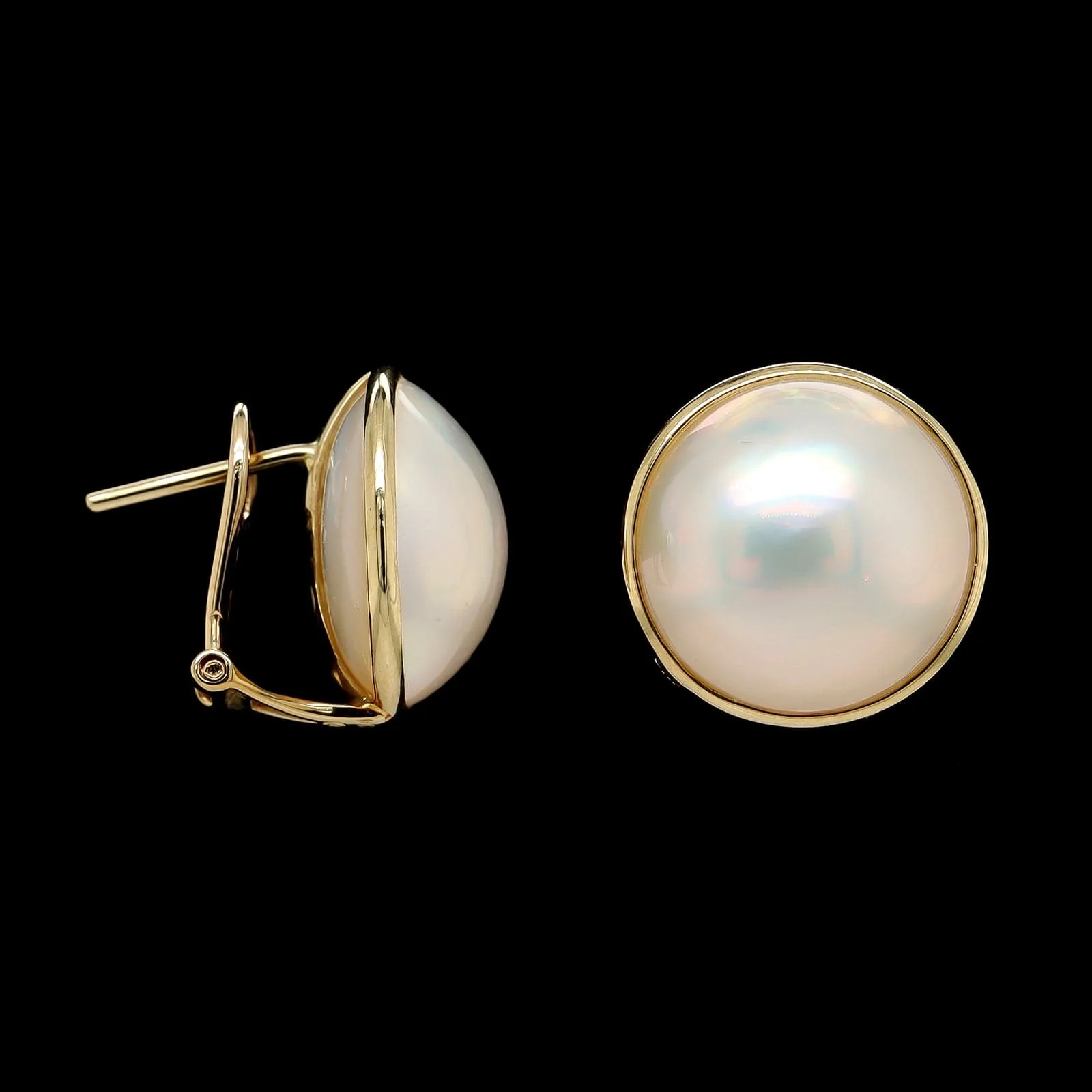 14K Yellow Gold Estate Cultured Mabe Pearl Earrings
