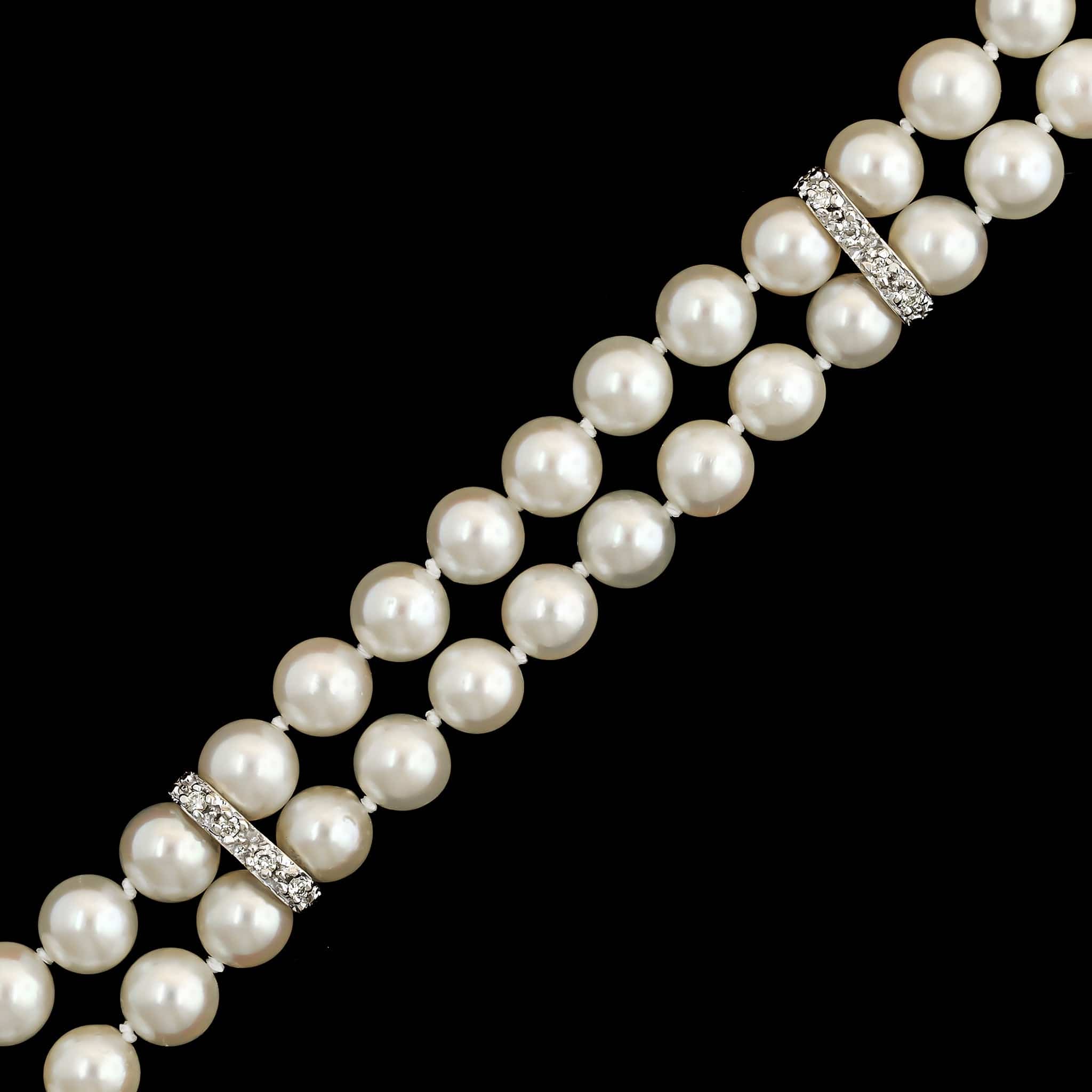 14K Yellow Gold Estate Cultured Pearl and Diamond Bracelet - Image 2
