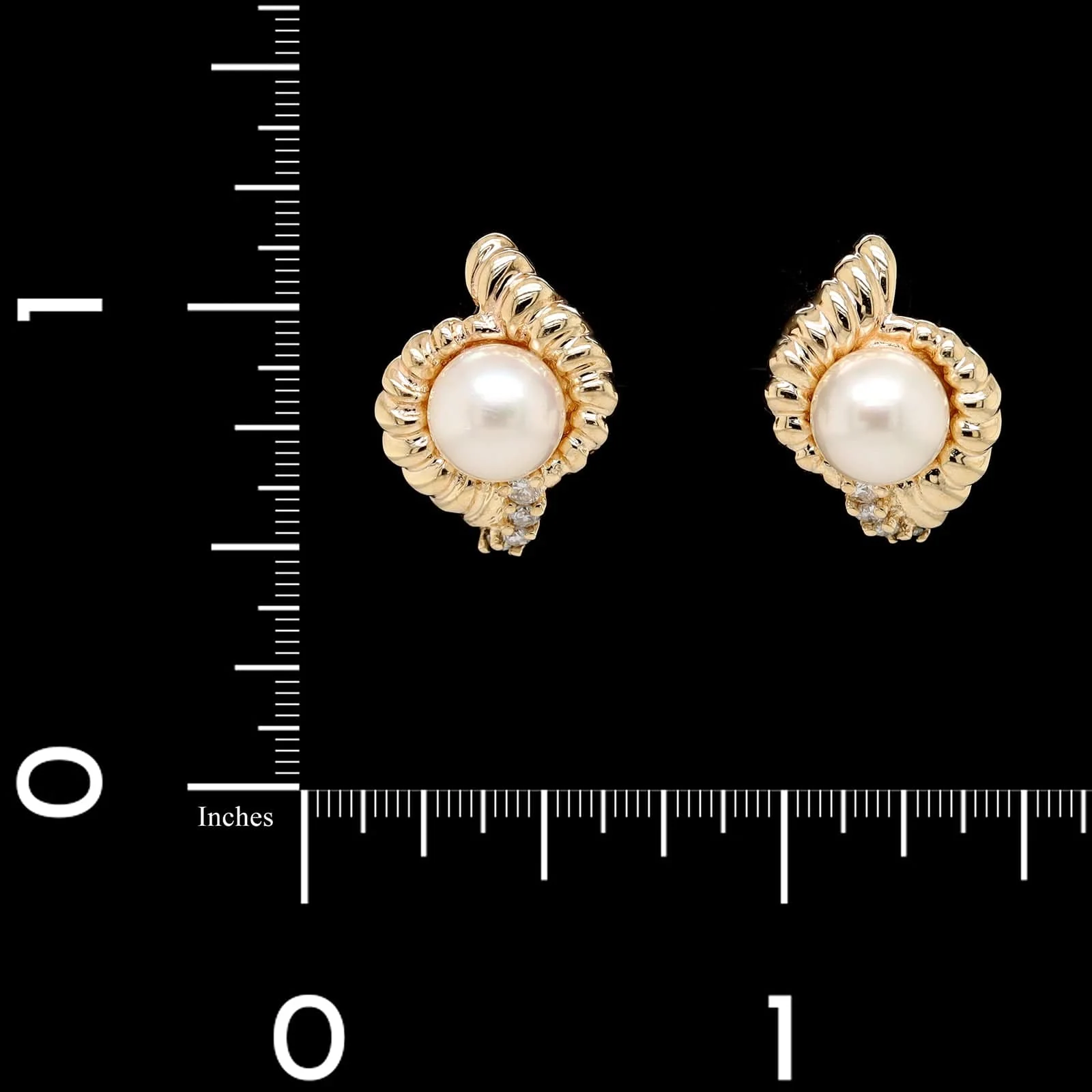 14K Yellow Gold Estate Cultured Pearl and Diamond Earrings - Image 2