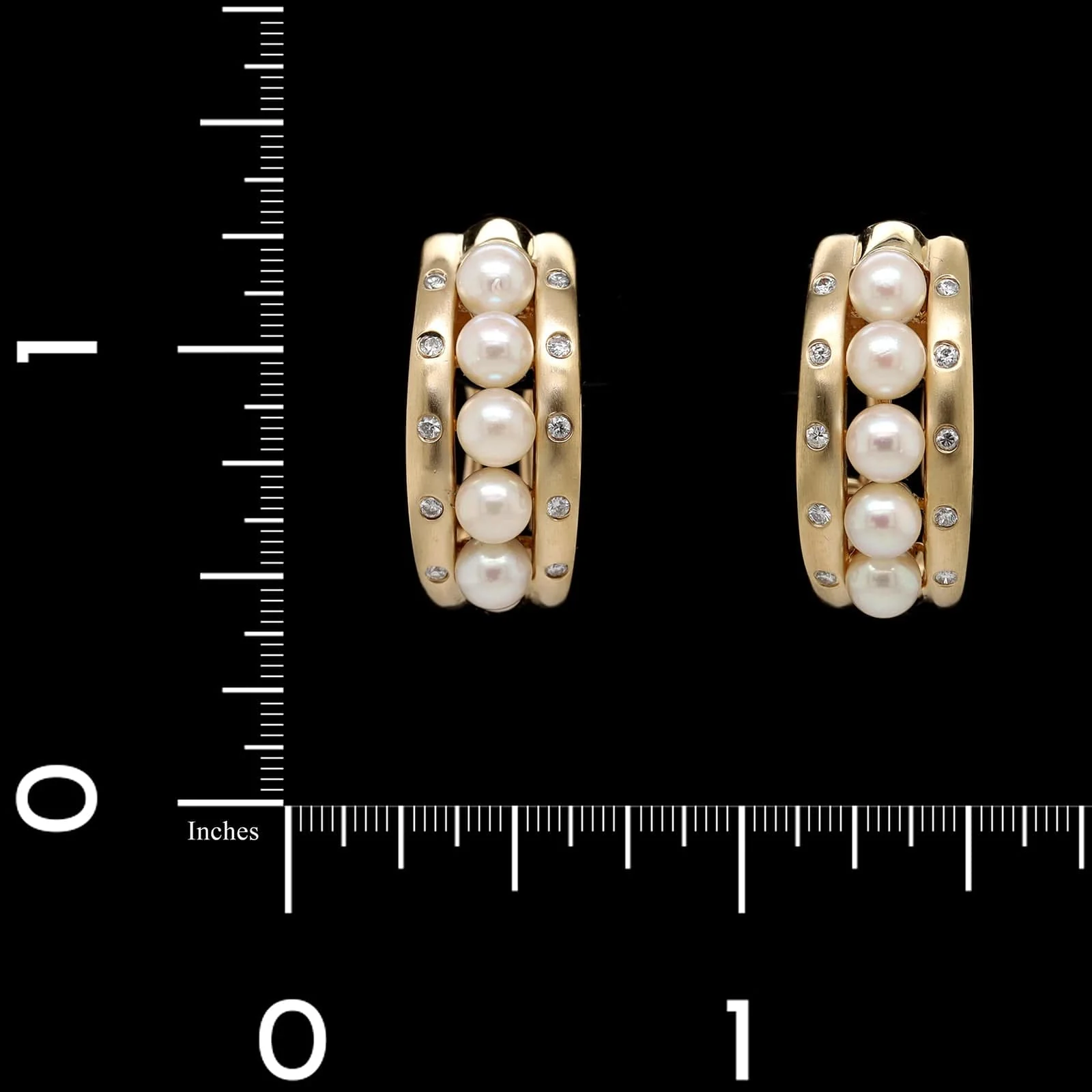 14K Yellow Gold Estate Cultured Pearl and Diamond Earrings - Image 2