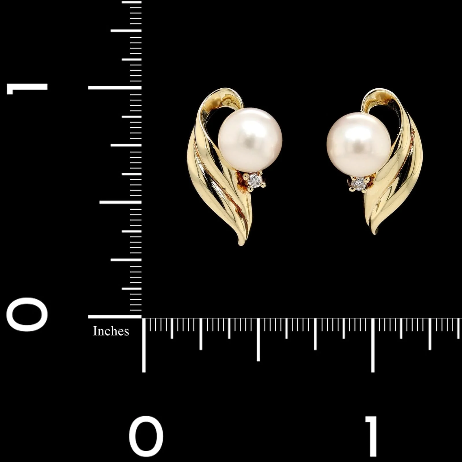 14K Yellow Gold Estate Cultured Pearl and Diamond Earrings - Image 3