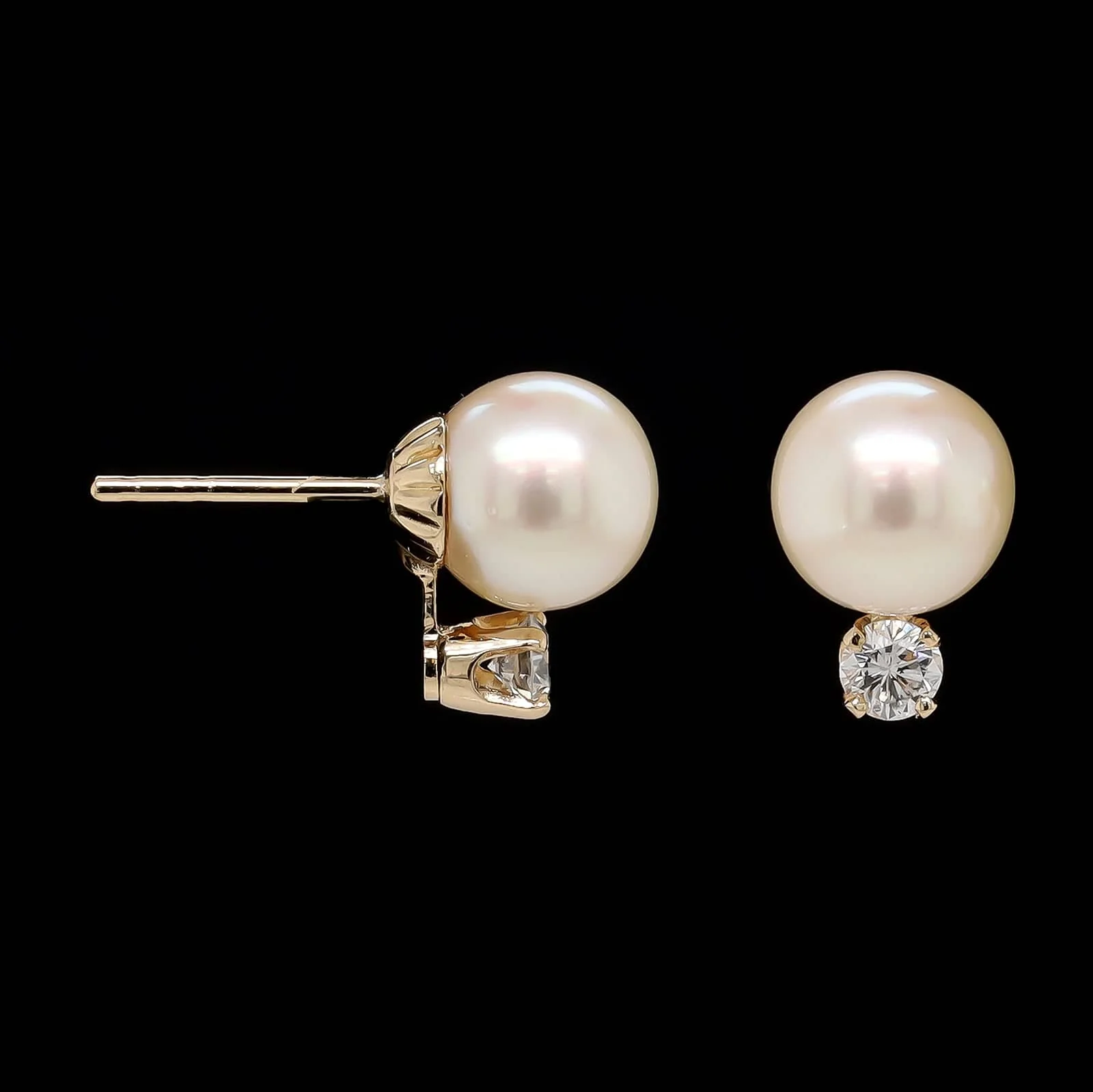 14K Yellow Gold Estate Cultured Pearl and Diamond Earrings