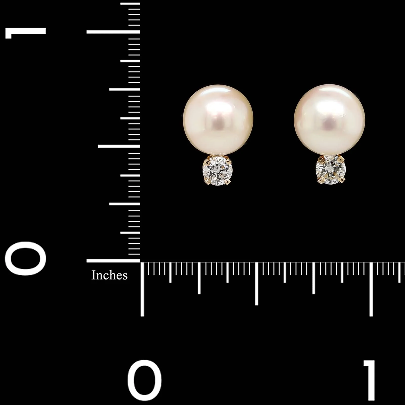 14K Yellow Gold Estate Cultured Pearl and Diamond Earrings - Image 2