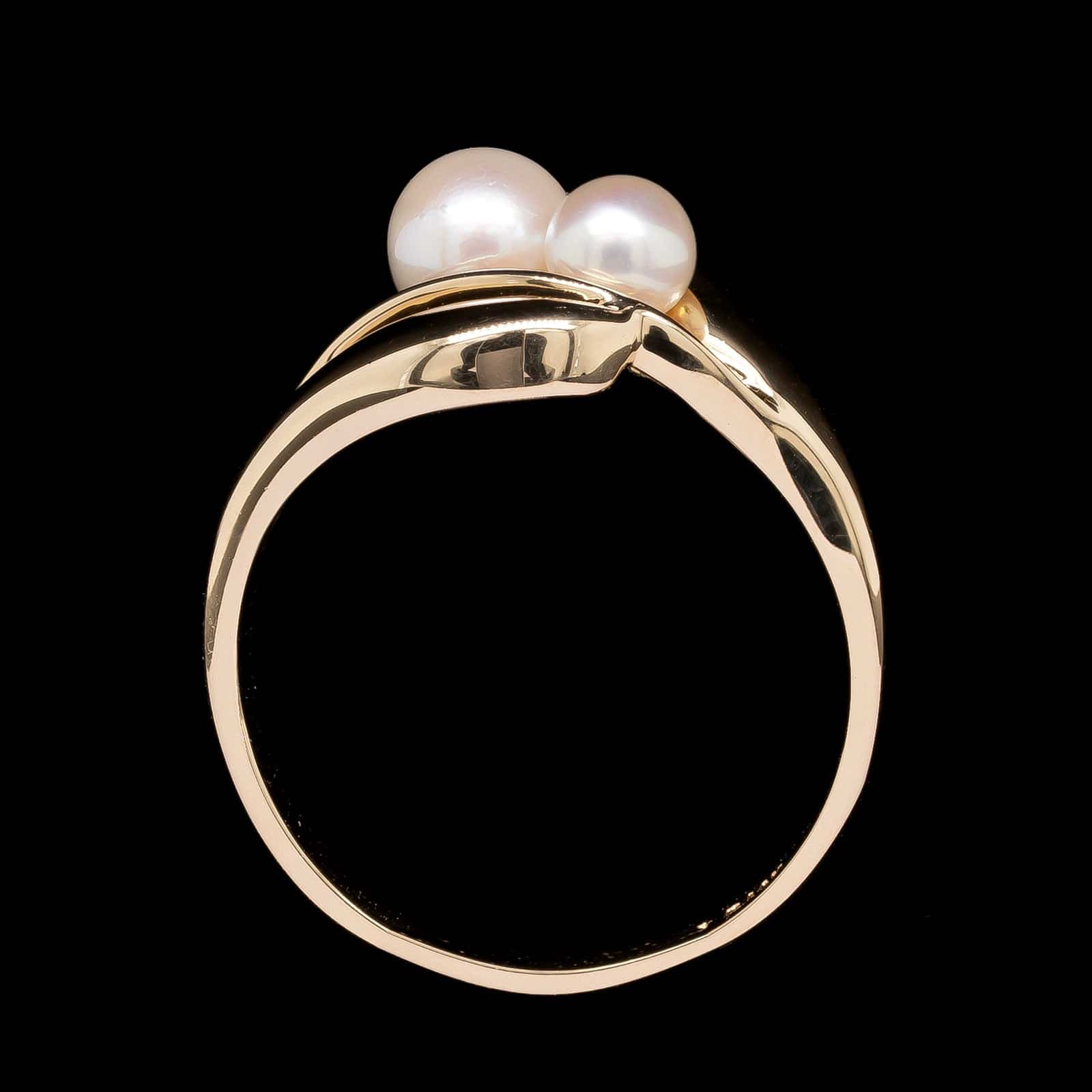 14K Yellow Gold Estate Cultured Pearl and Diamond Ring - Image 3