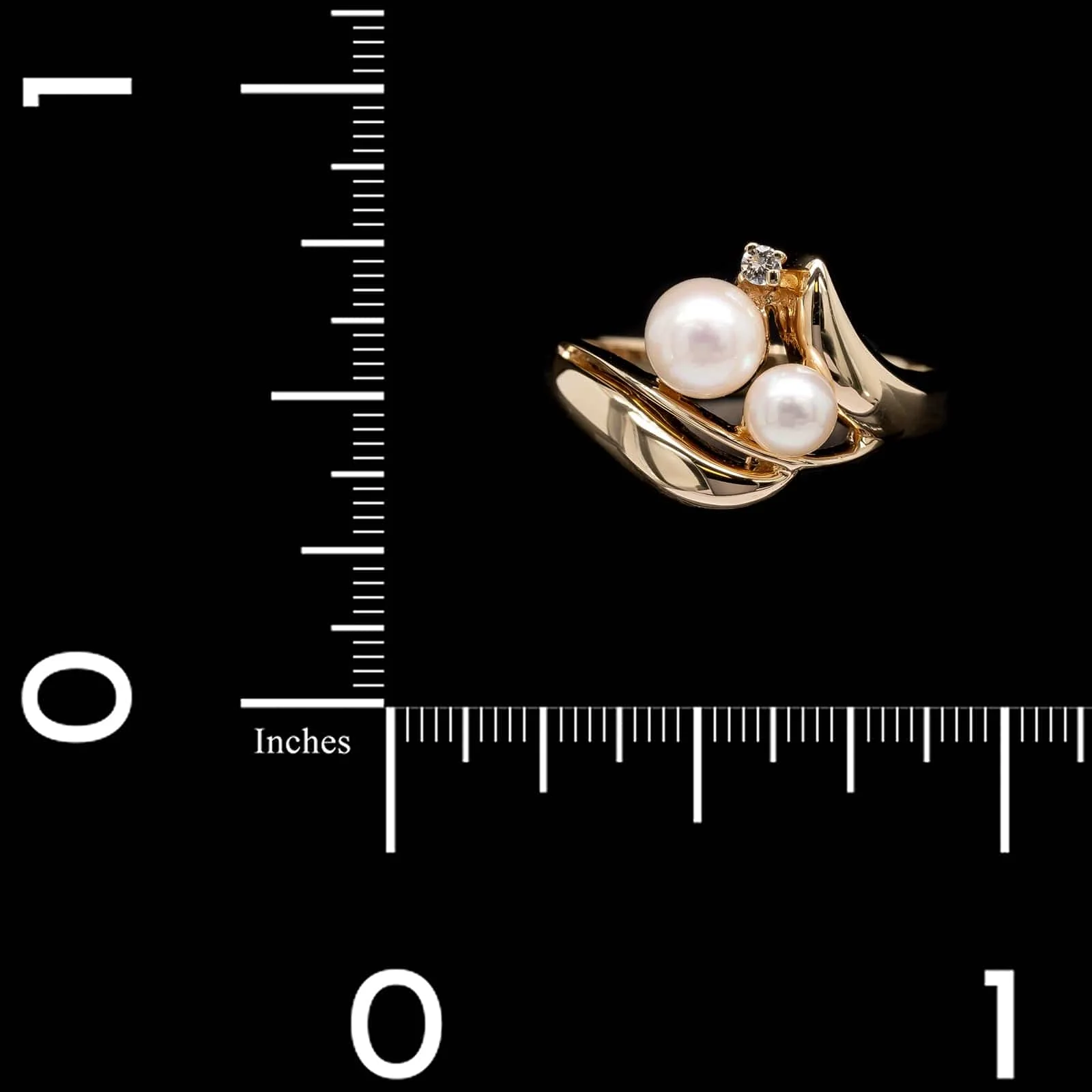14K Yellow Gold Estate Cultured Pearl and Diamond Ring - Image 4