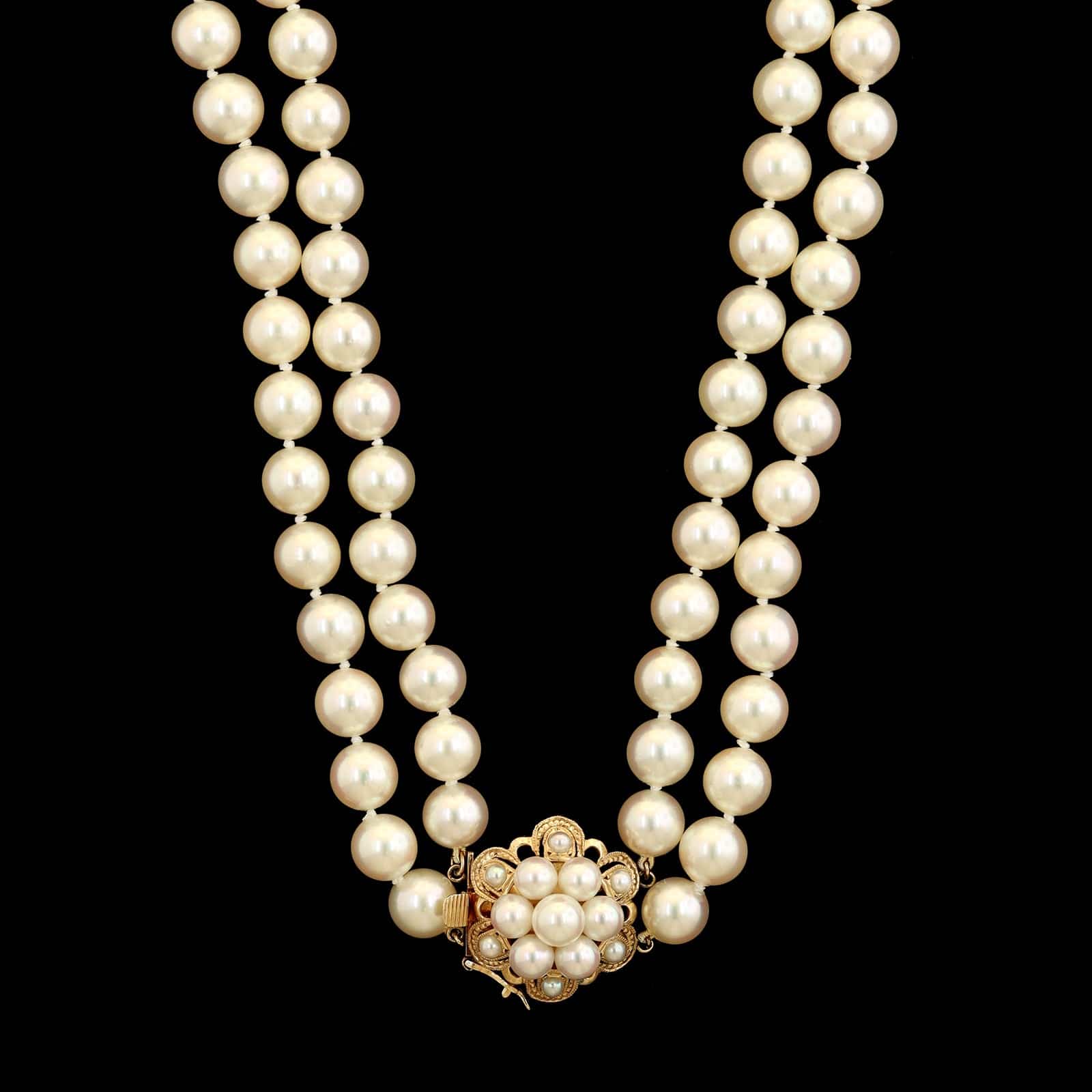 14K Yellow Gold Estate Cultured Pearl Double Strand Necklace - Image 2