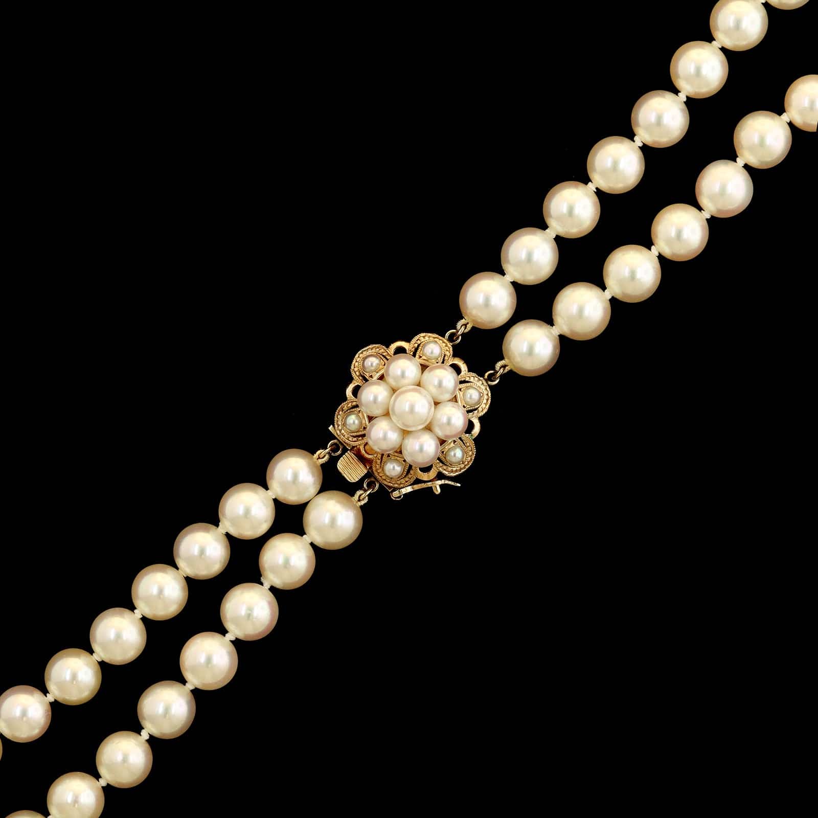 14K Yellow Gold Estate Cultured Pearl Double Strand Necklace - Image 3