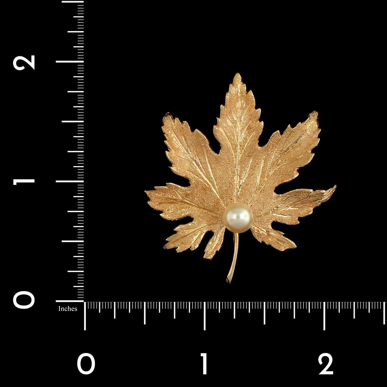 14K Yellow Gold Estate Cultured Pearl Leaf Pin - Image 3