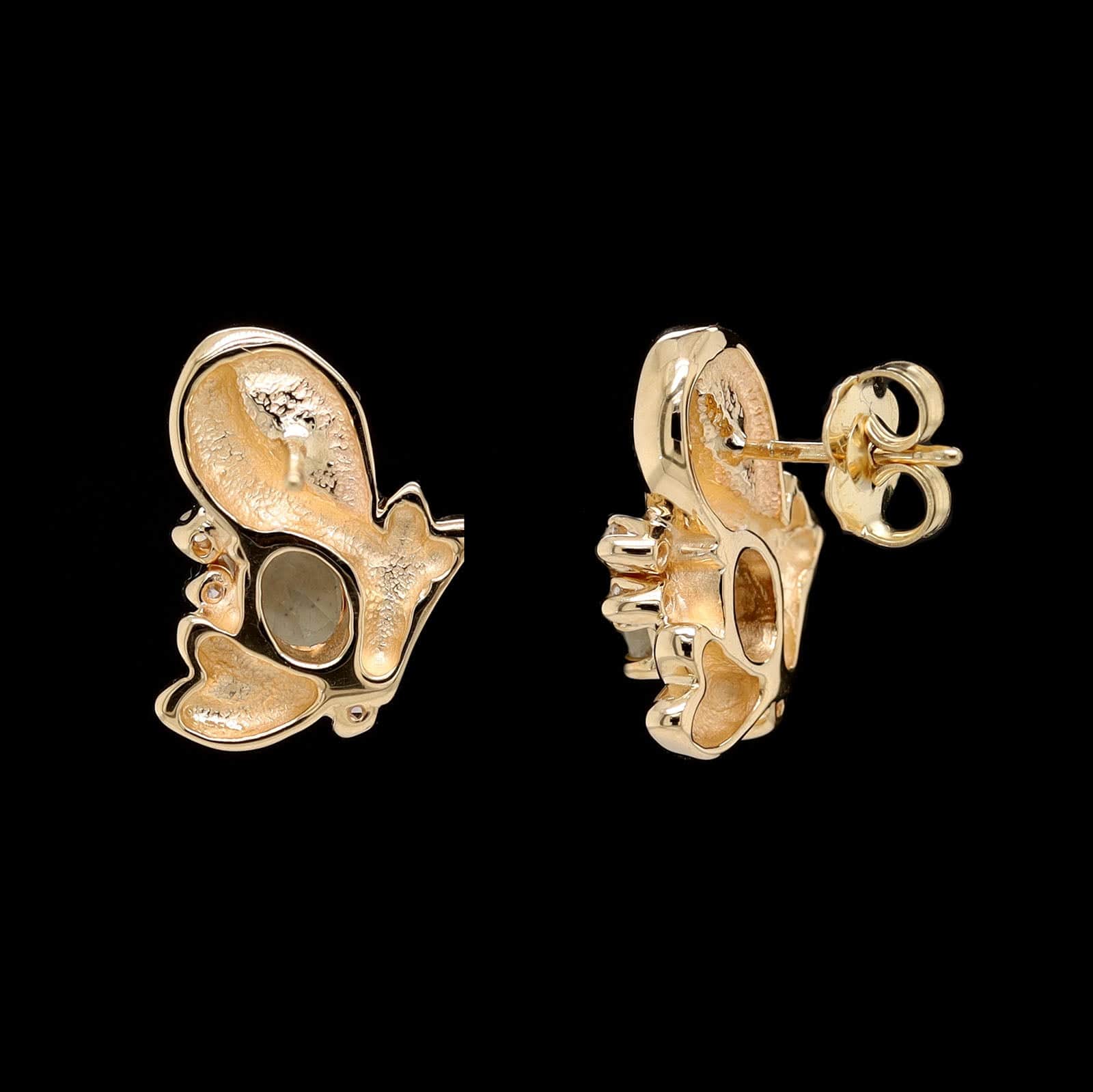 14K Yellow Gold Estate Diamond and Aquamarine Stud Earrings - Image 2