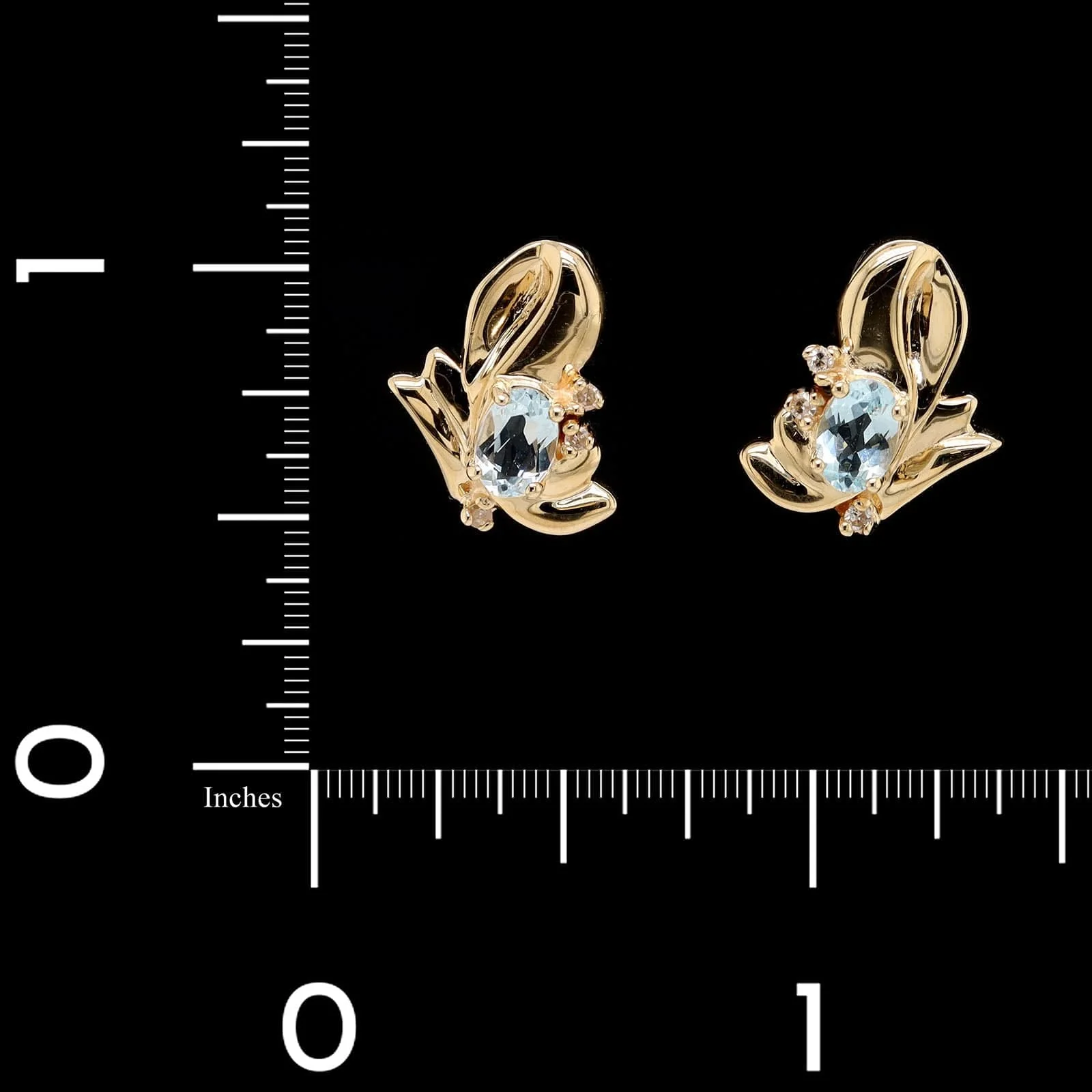 14K Yellow Gold Estate Diamond and Aquamarine Stud Earrings - Image 3