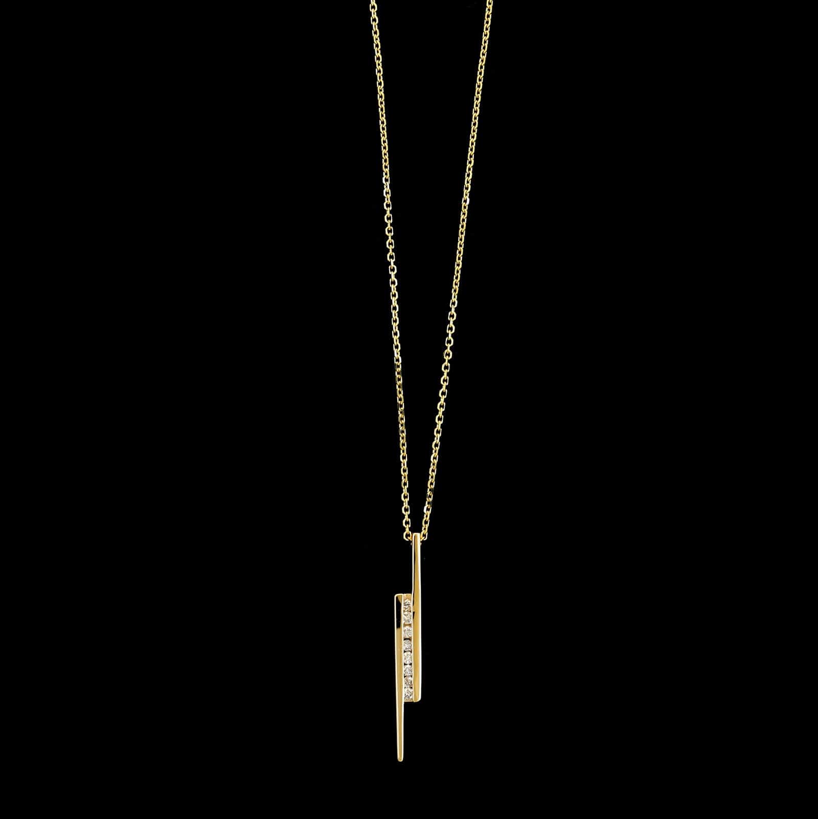 14K Yellow Gold Estate Diamond Bar Pendant Necklace