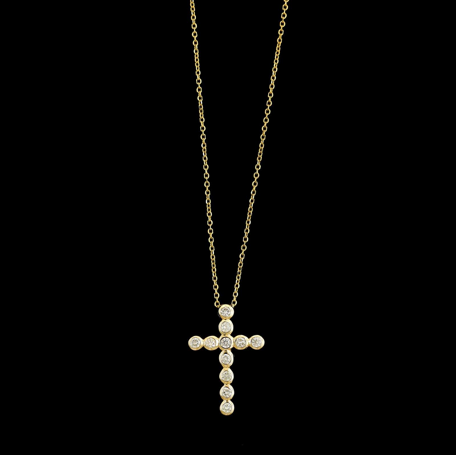 14K Yellow Gold Estate Diamond Cross Pendant Necklace