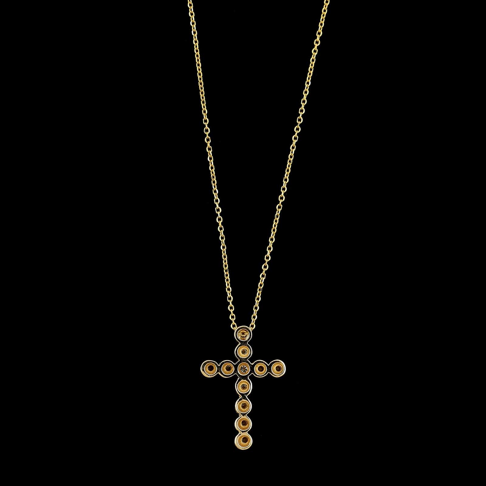 14K Yellow Gold Estate Diamond Cross Pendant Necklace - Image 2