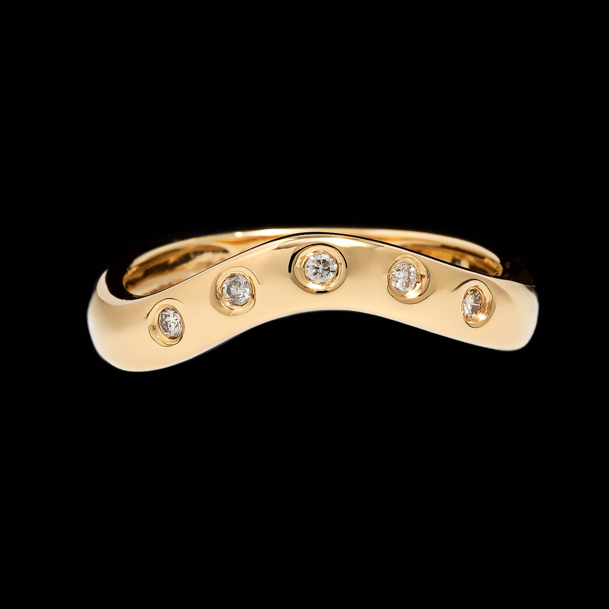 14K Yellow Gold Estate Diamond Curved Band