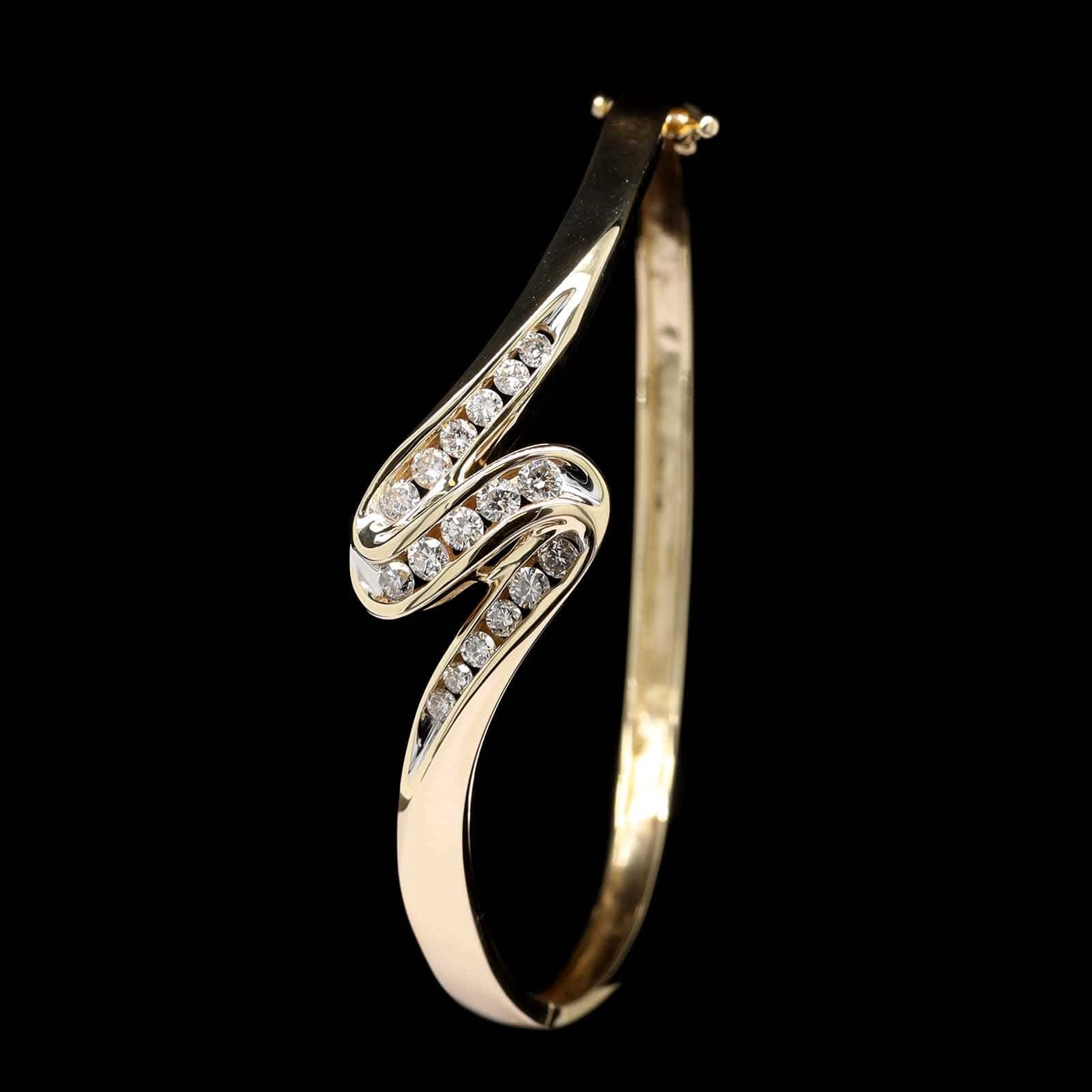 14K Yellow Gold Estate Diamond Bangle - Image 2